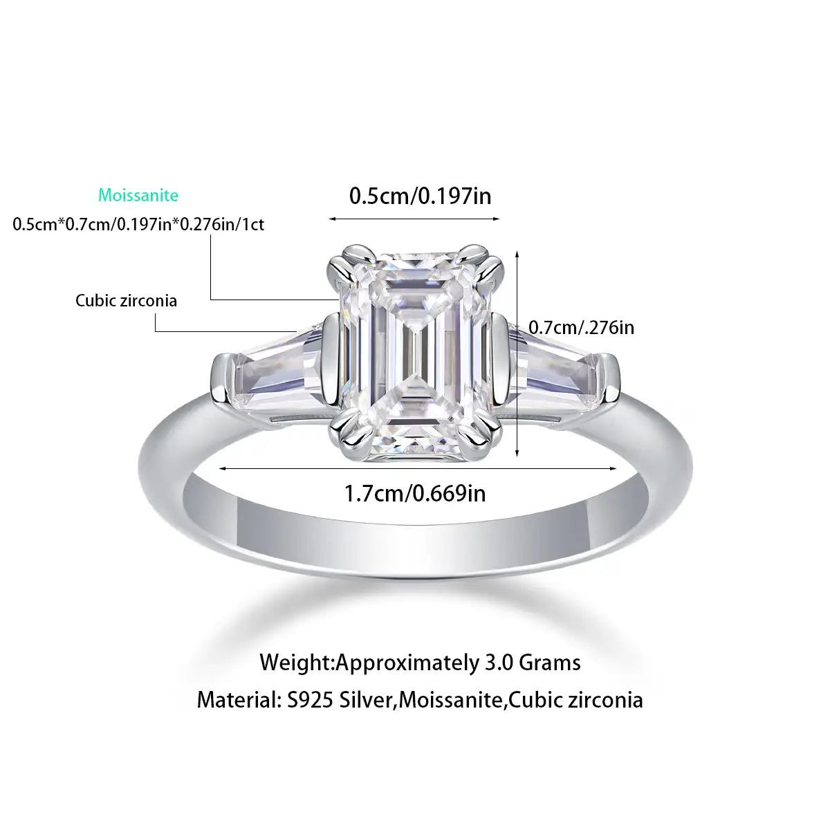 Vintage S925 Sterling Silver Emerald Cut Moissanite Ring - Image 4