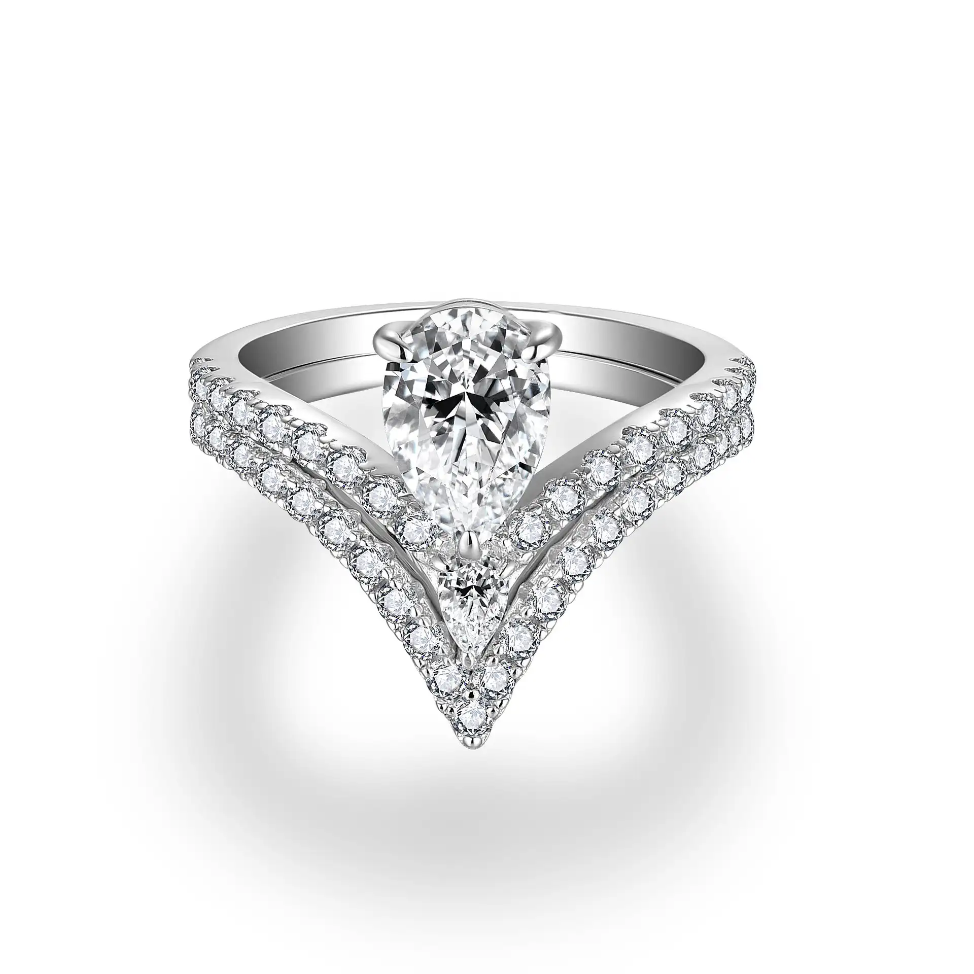 Vintage S925 Sterling Silver Pear Shaped Moissanite Rings Set