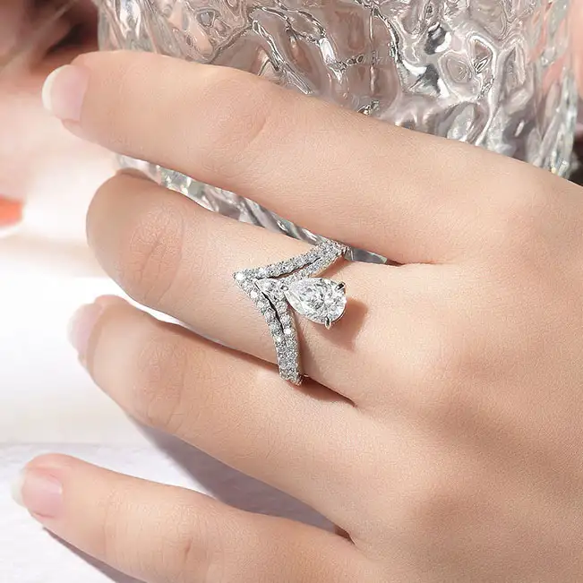 Alternative view of Vintage S925 Sterling Silver Pear Shaped Moissanite Rings Set