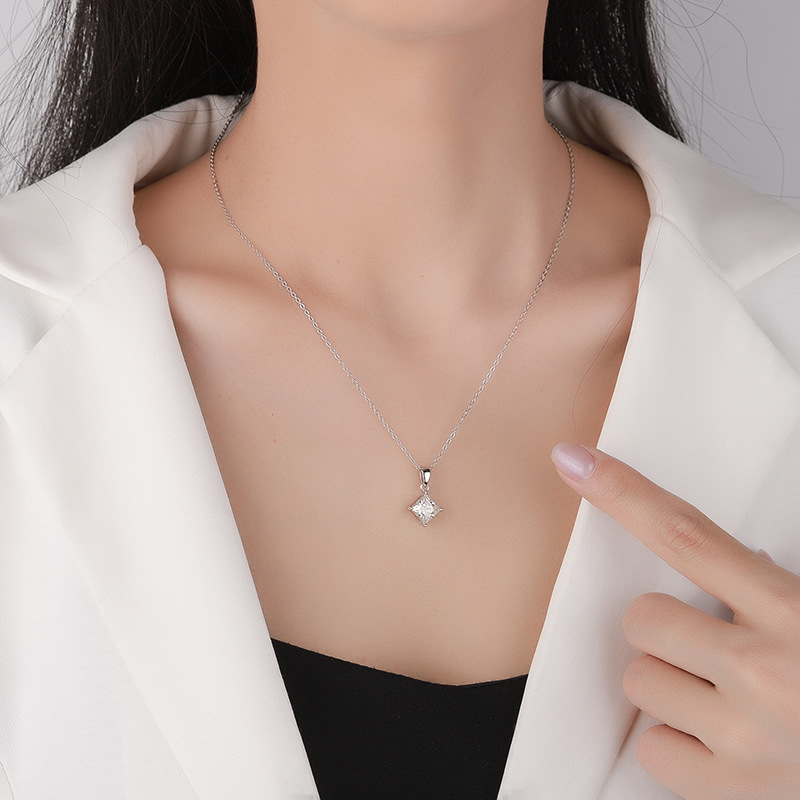 Alternative view of 1-2 Carat S925 Sterling Silver Princess Cut Moissanite Necklace