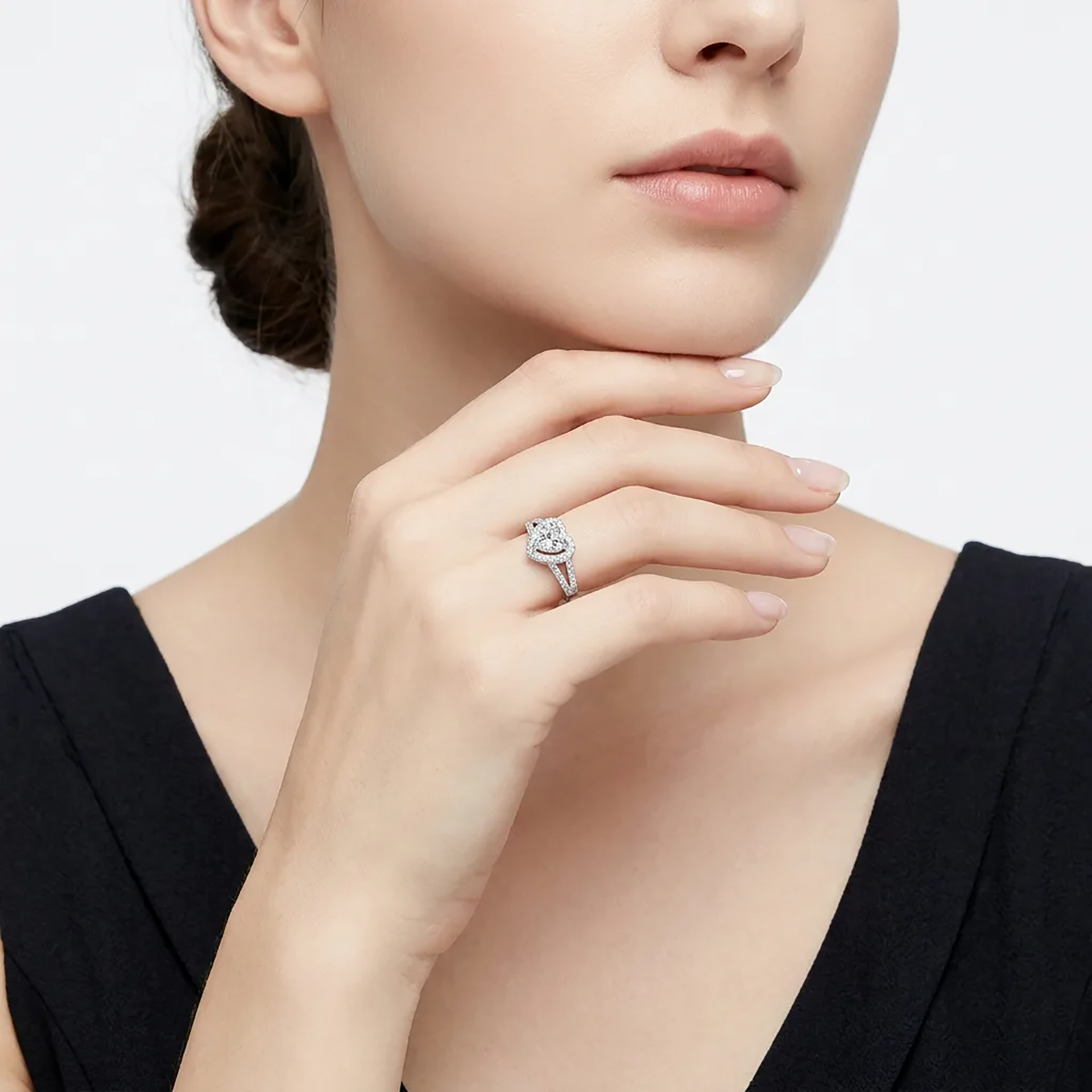 1ct S925 Sterling Silver Heart Moissanite Ring for Women - Image 4