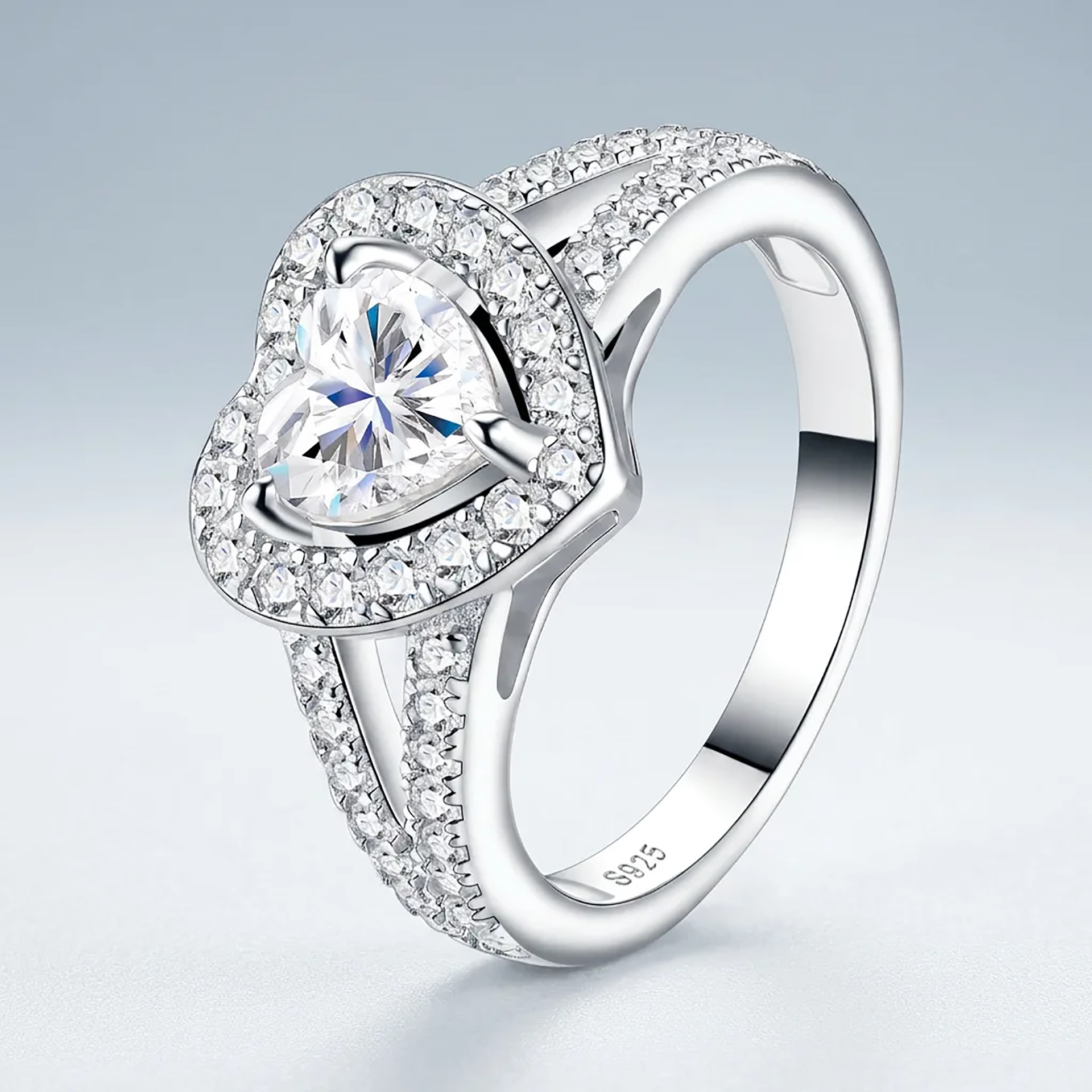 1ct S925 Sterling Silver Heart Moissanite Ring for Women - Image 3