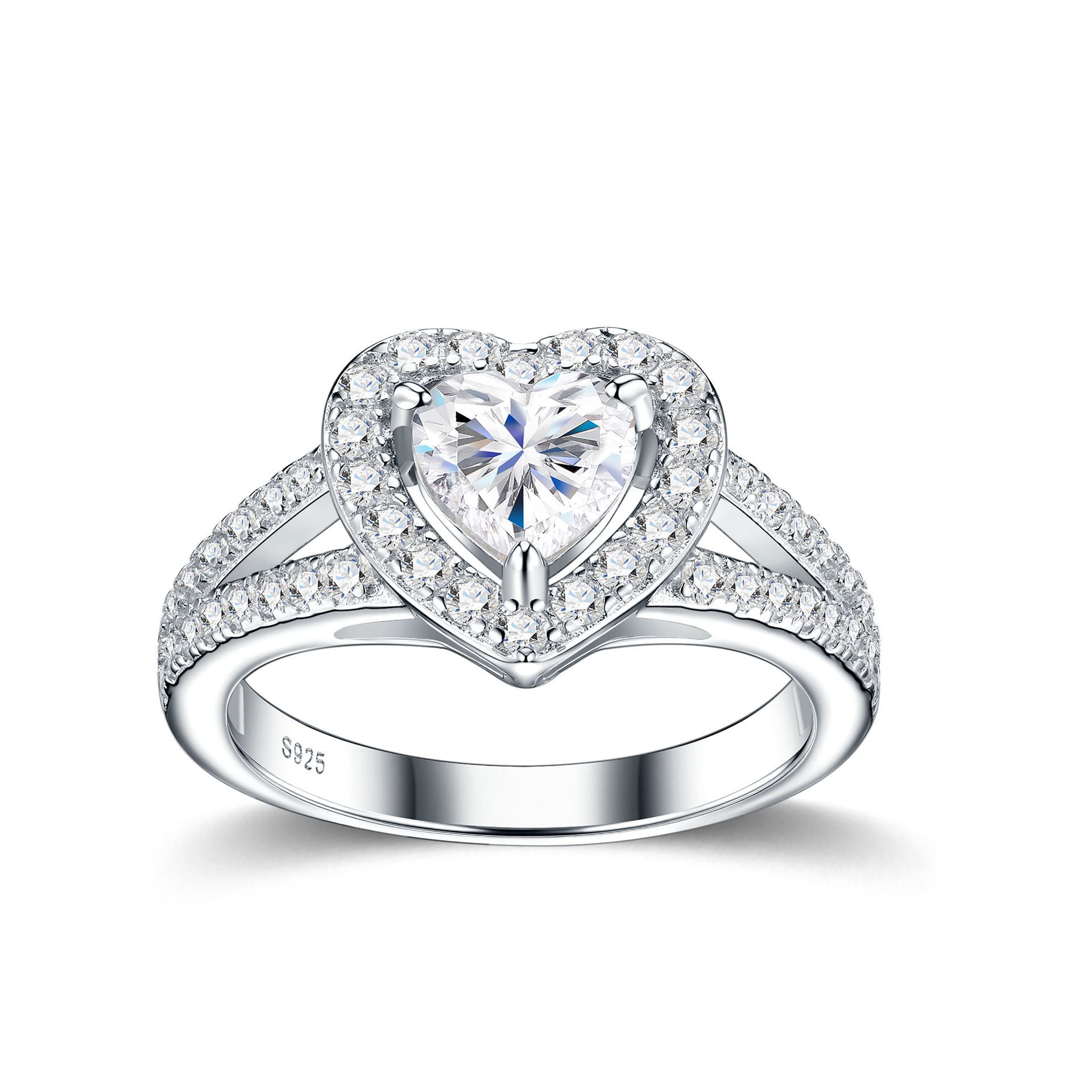 1ct S925 Sterling Silver Heart Moissanite Ring for Women