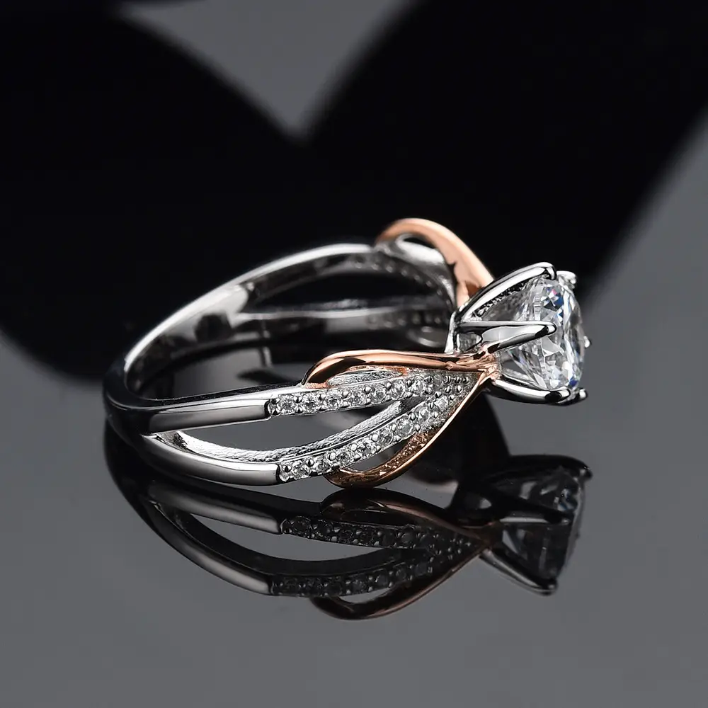 1ct Two-Tone S925 Sterling Silver and Moissanite Ring for Women - Image 3