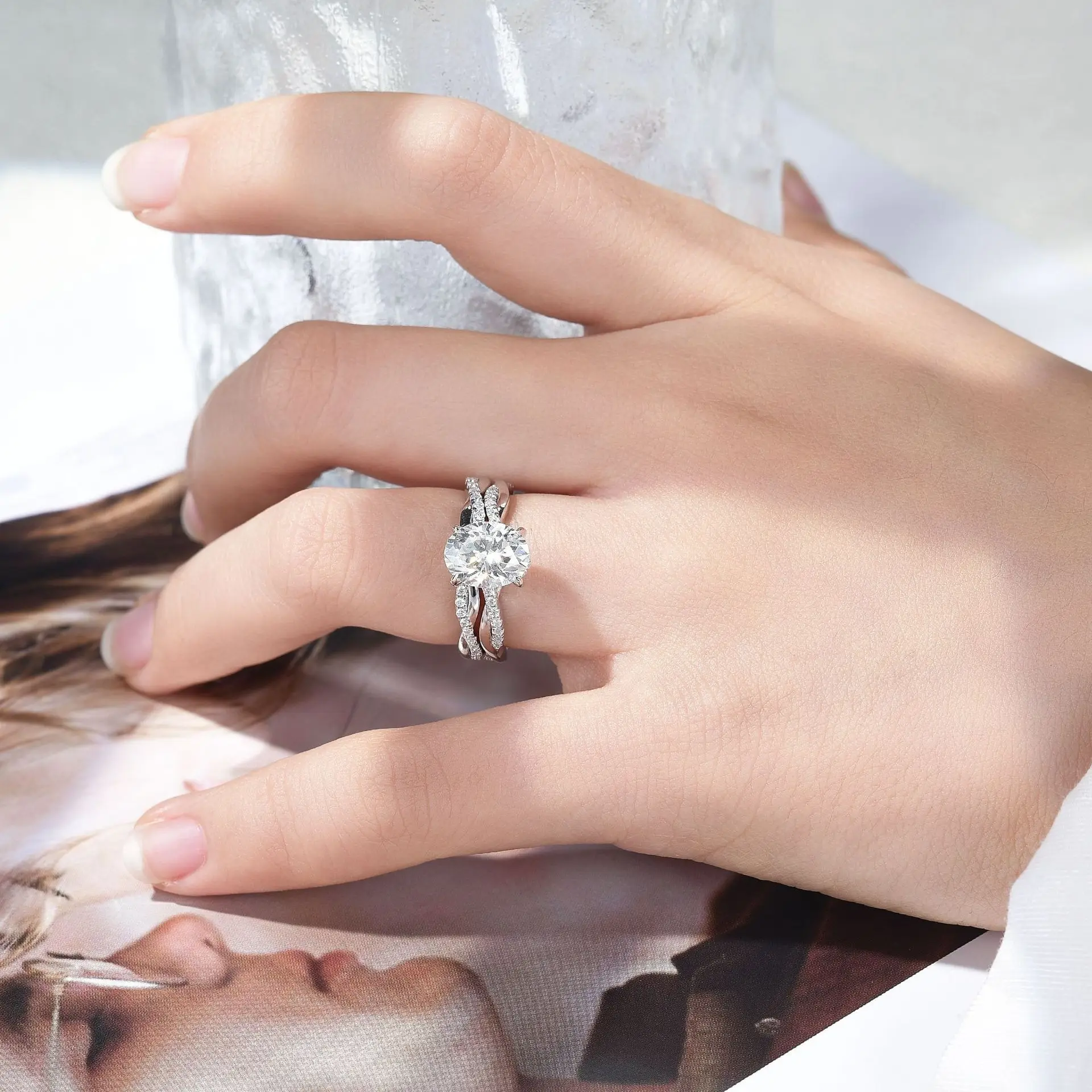 S925 Sterling Silver 2ct Oval Moissanite Ring for Women - Image 2