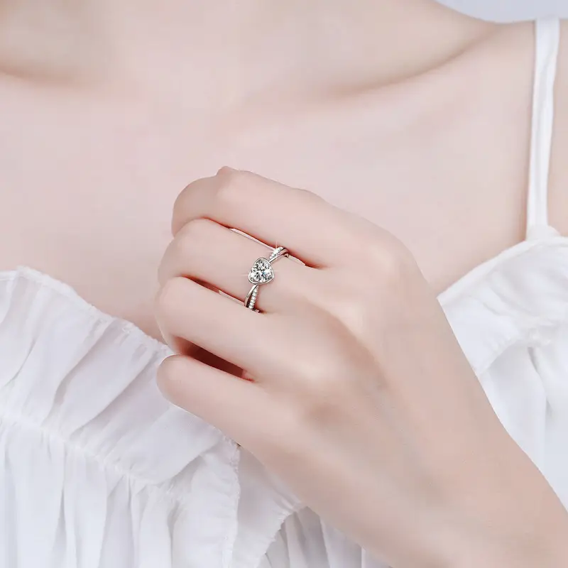 Alternative view of 0.5ct S925 Sterling Silver Heart Promise Moissanite Ring