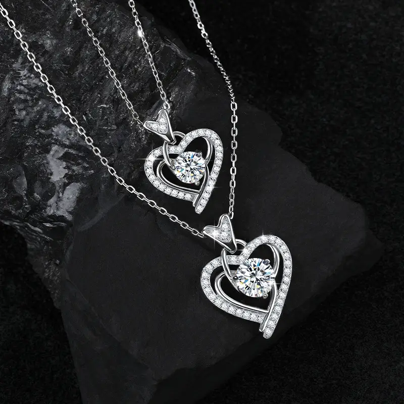 1-2ct S925 Sterling Silver Womens Heart Moissanite Necklace - Image 3