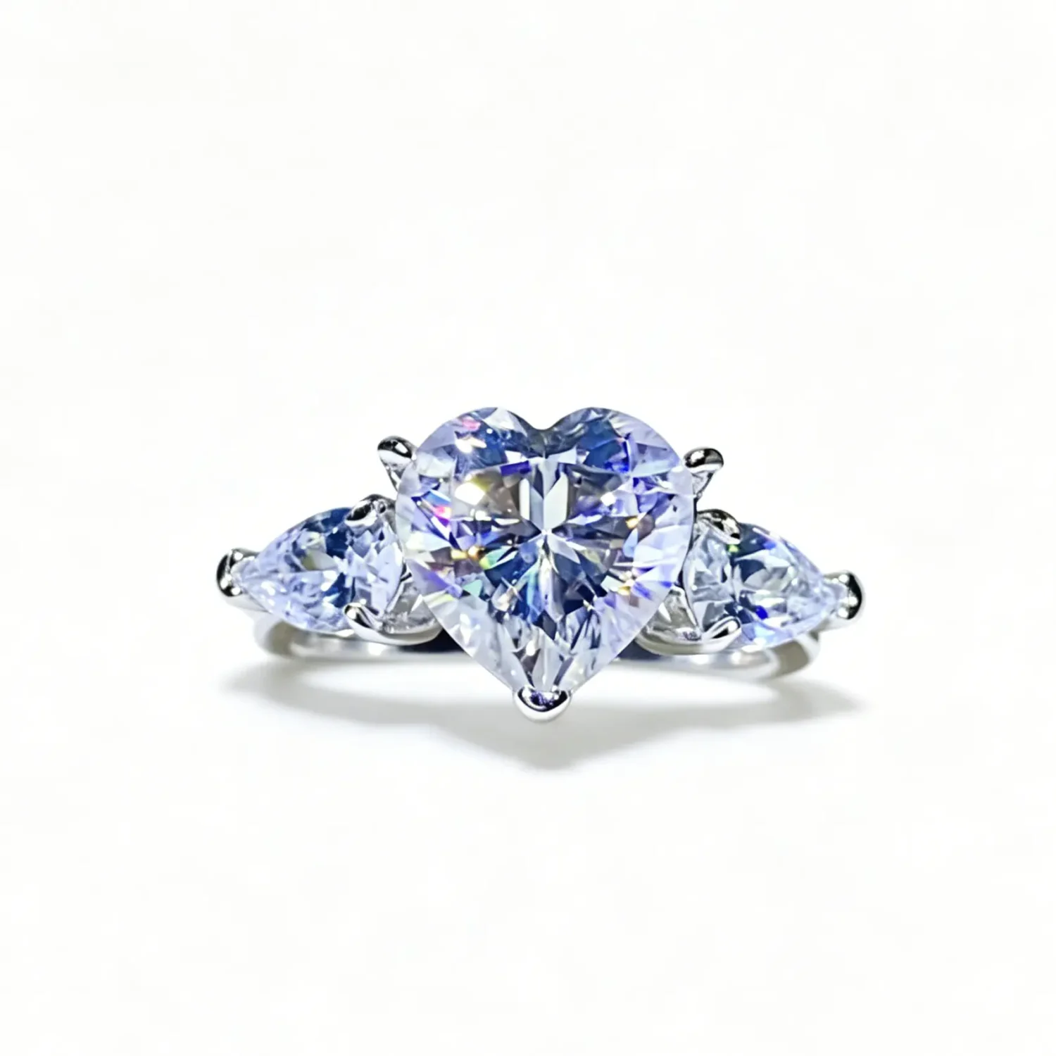 1-3ct S925 Sterling Silver Womens 3 Stone Heart Moissanite Ring