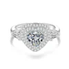 1ct S925 Sterling Silver 3 Stone Double Halo Heart Moissanite Ring