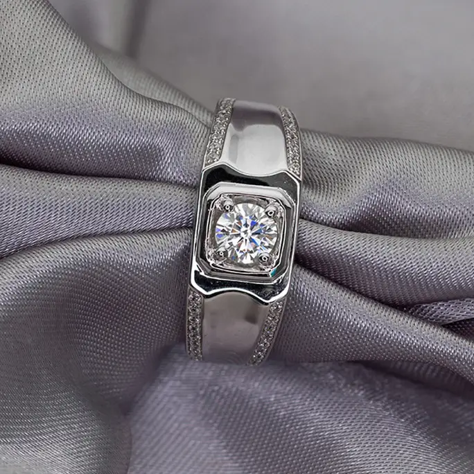 1ct S925 Sterling Silver Mens Moissanite Wedding Rings - Image 5