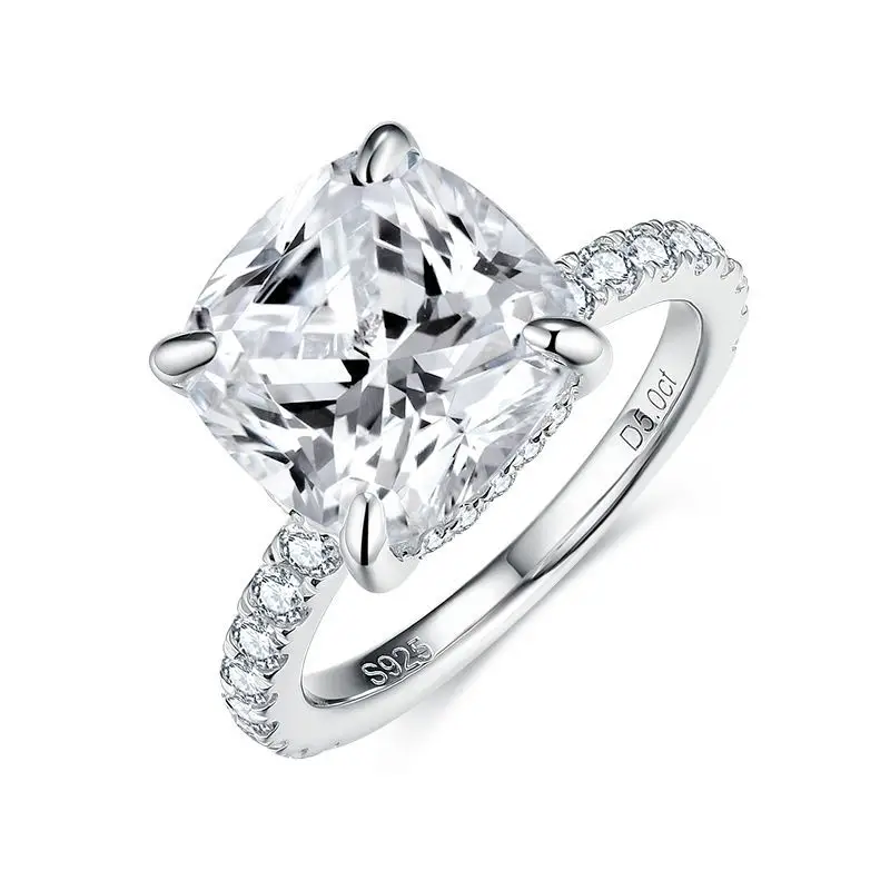 5ct S925 Sterling Silver Cushion Moissanite Engagement Ring