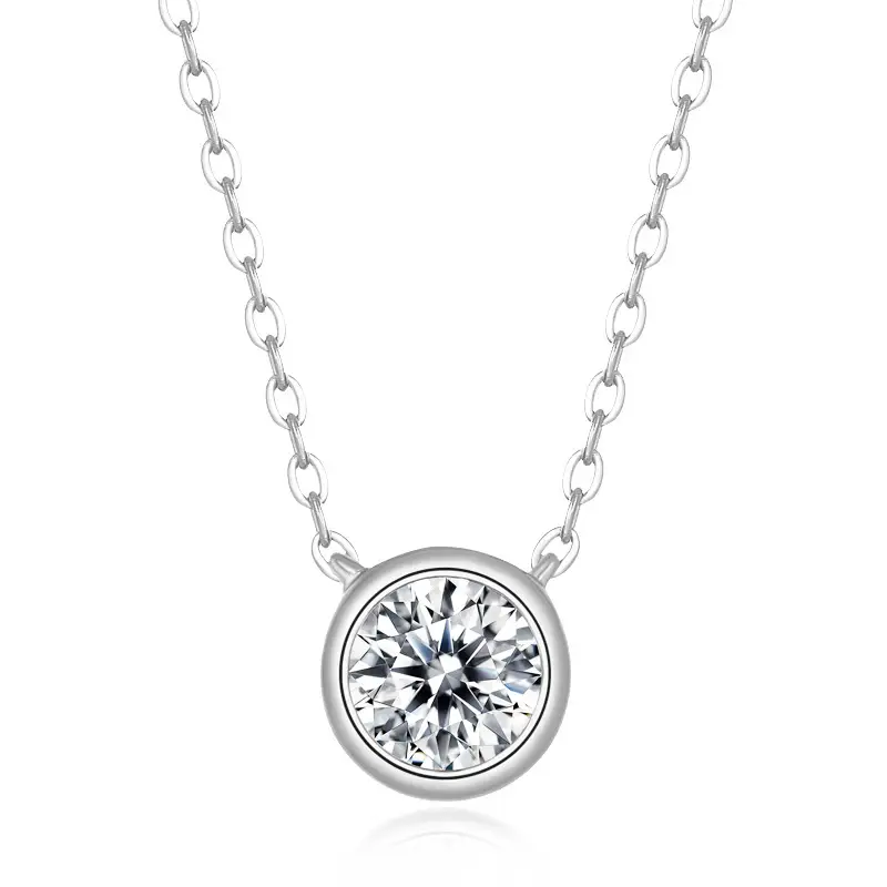 Chic S925 Sterling Silver Bezel Set Moissanite Necklace