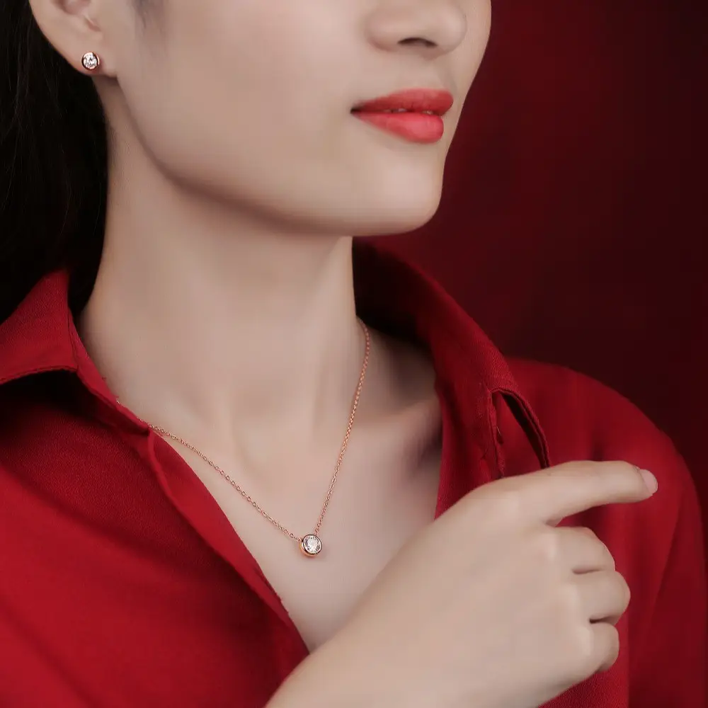 Alternative view of Chic S925 Sterling Silver Bezel Set Moissanite Necklace