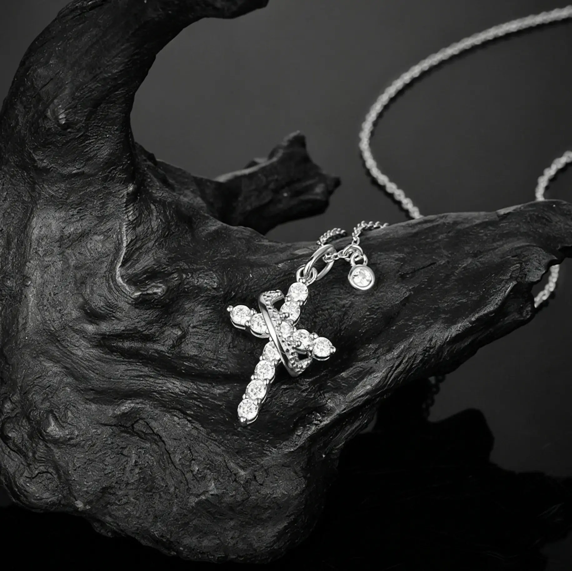 Chic S925 Sterling Silver Crown Cross Moissanite Necklace