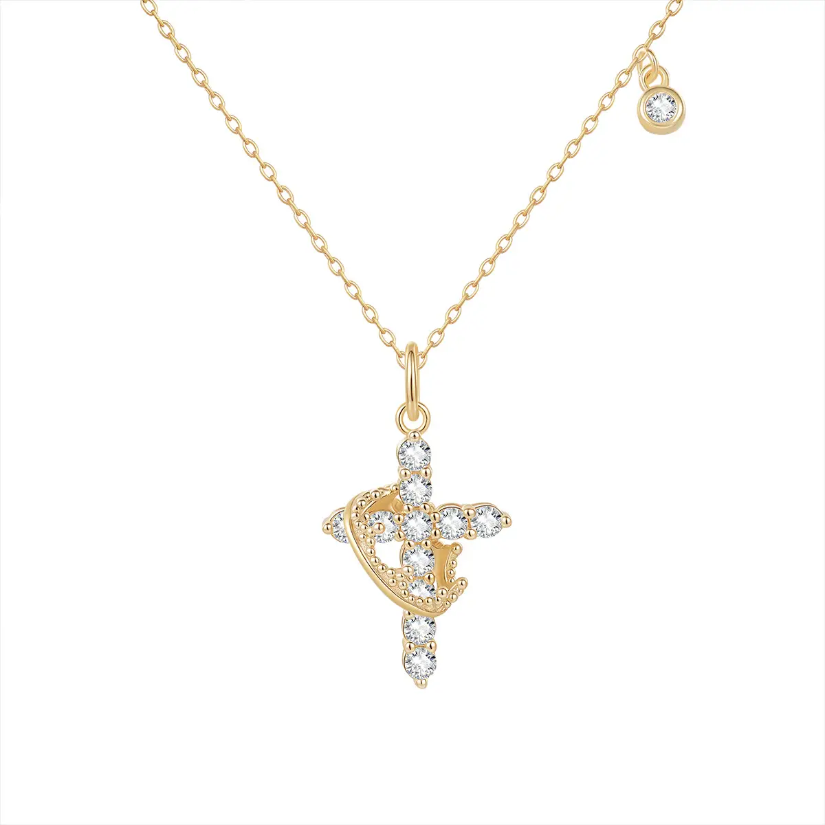 Chic S925 Sterling Silver Crown Cross Moissanite Necklace - Image 5