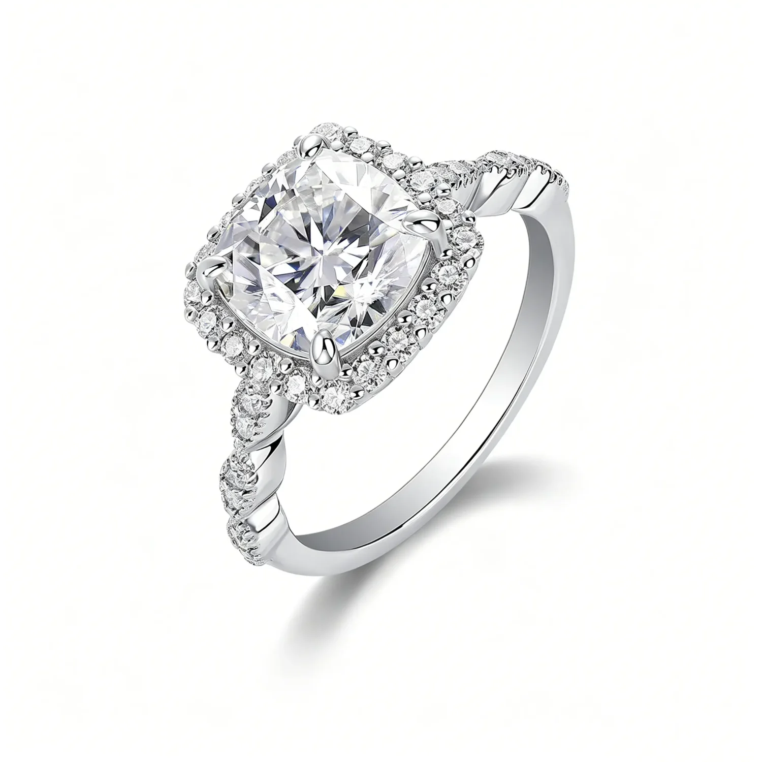 Dazzling 3.5ct Silver Cushion Cut Moissanite Engagement Ring