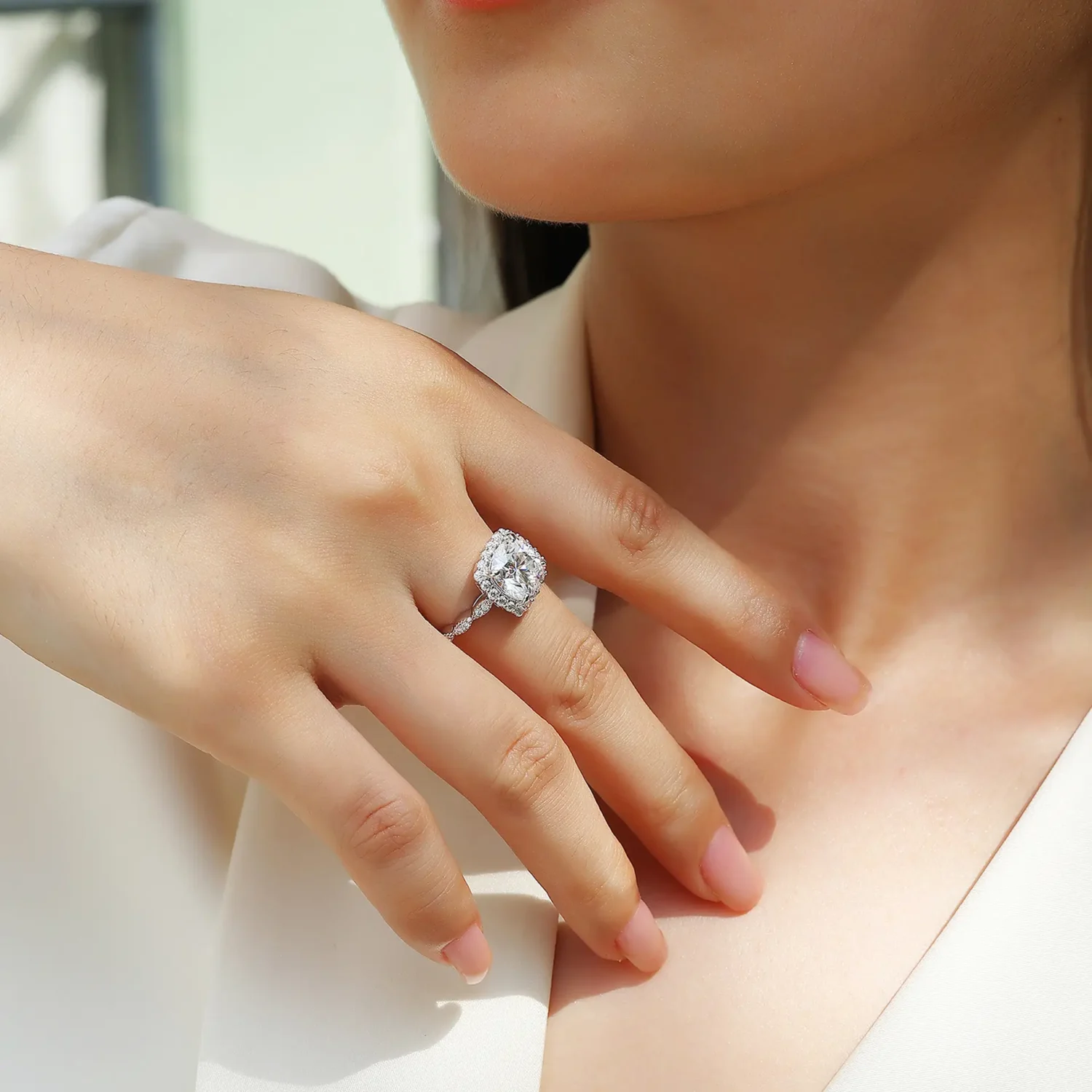 Alternative view of Dazzling 3.5ct Silver Cushion Cut Moissanite Engagement Ring