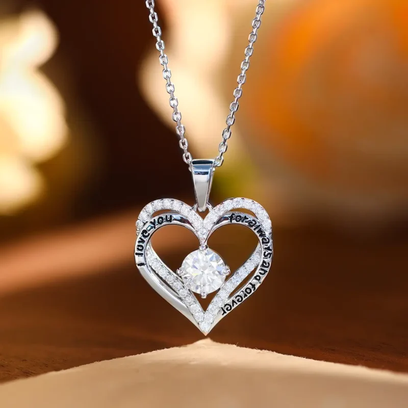Double-Layer Heart Shaped 1 Carat Moissanite Necklace