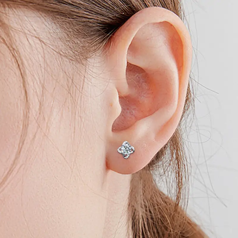 Alternative view of Elegant Four-Leaf Clover 1 Carat Moissanite Stud Earrings