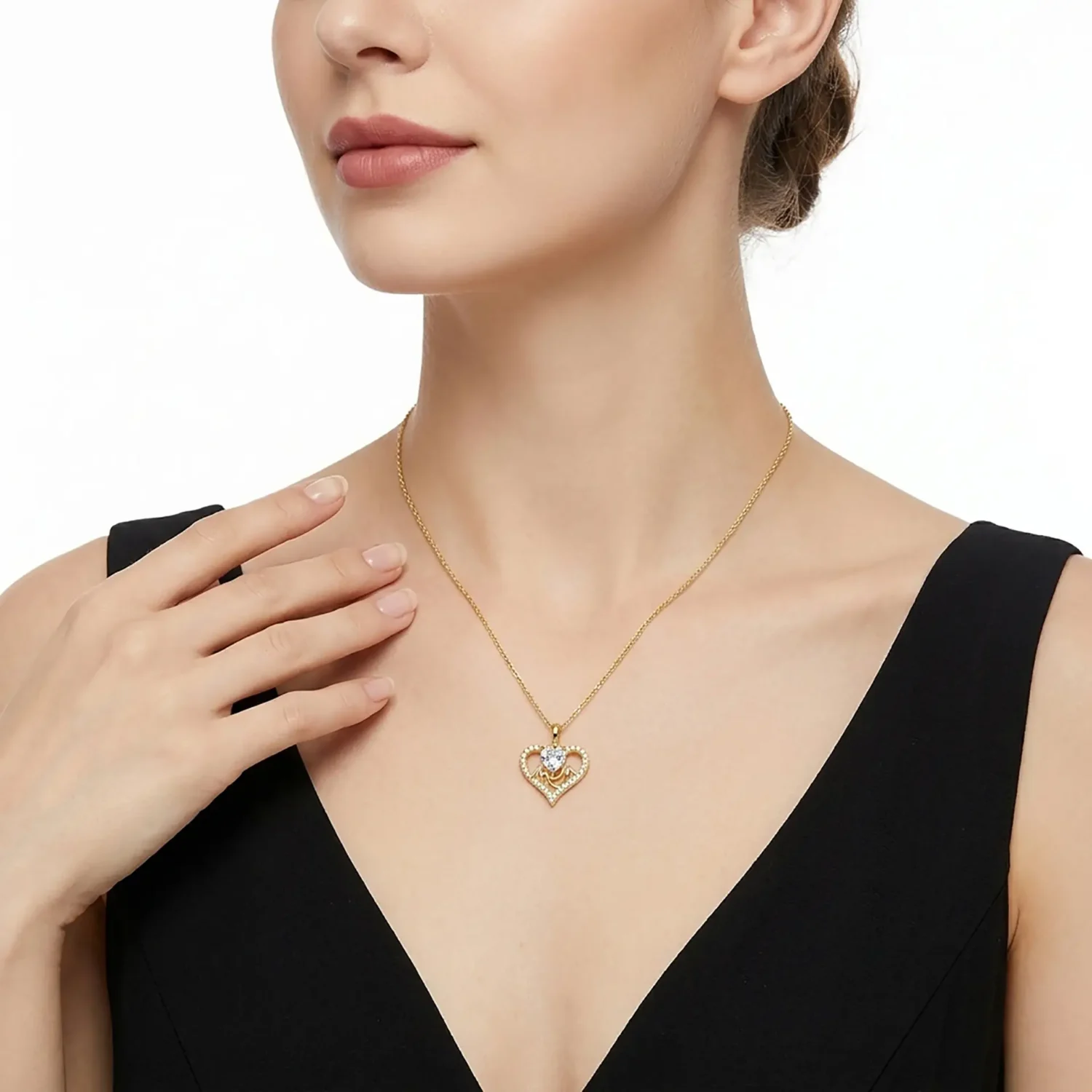 Elegant Silver Heart-cut Moissanite Necklace for Mom - Image 3