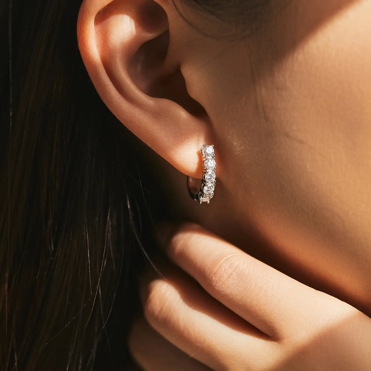 Alternative view of Elegant Sterling Silver Womens Moissanite Earrings Hoops