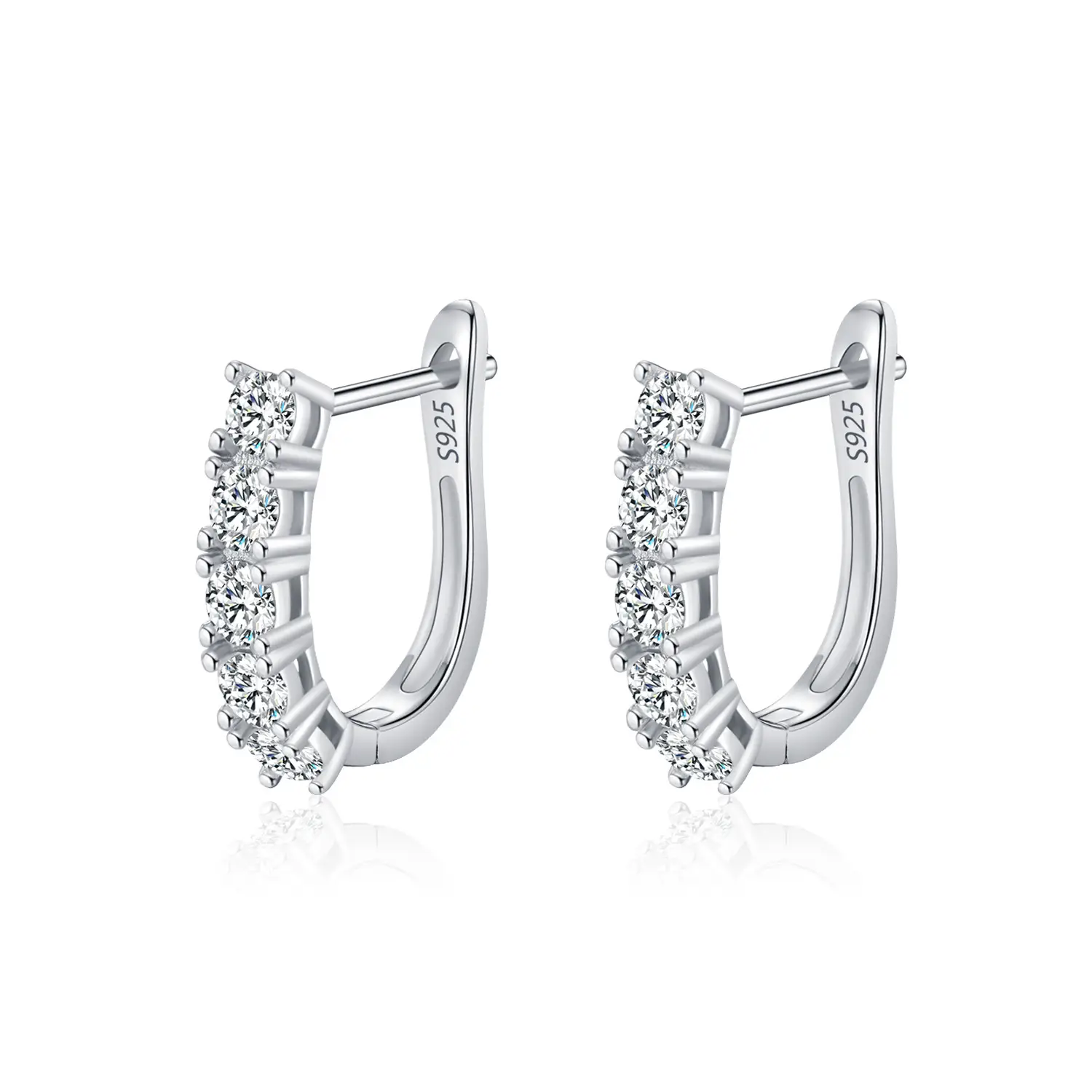 Elegant Sterling Silver Womens Moissanite Earrings Hoops