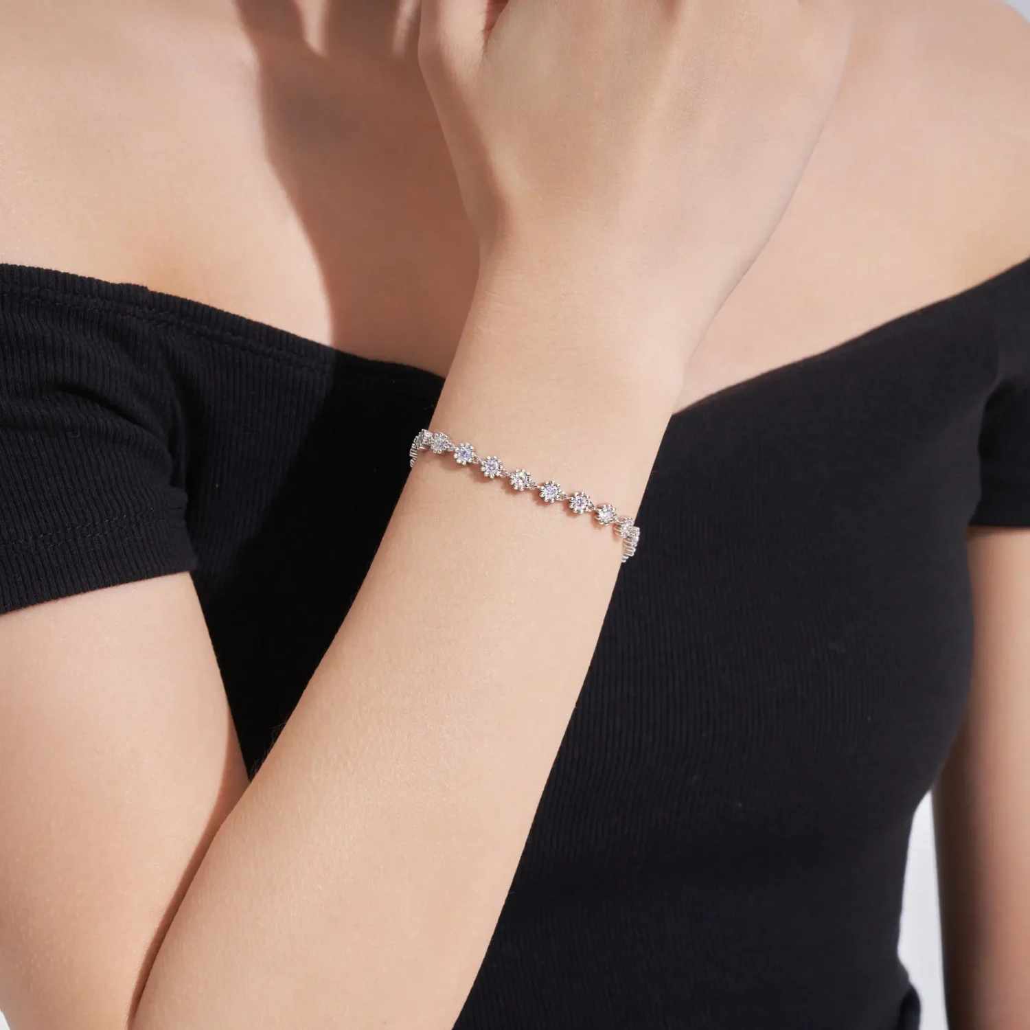 Alternative view of Flower Silver Moissanite Tennis Bracelet for Women