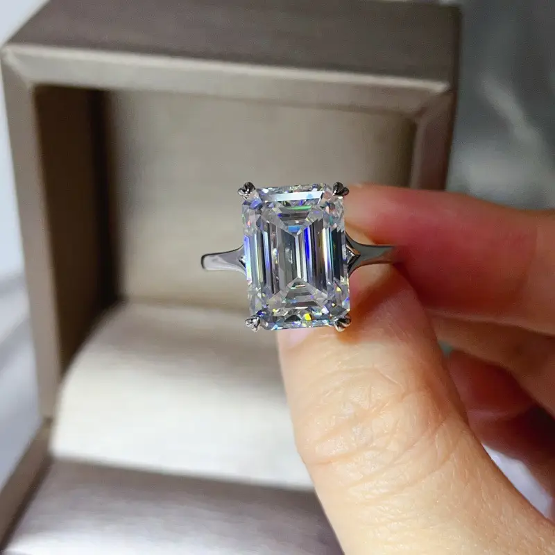 Alternative view of Luxury Emerald Cut S925 Sterling Silver 10 Carat Moissanite Ring