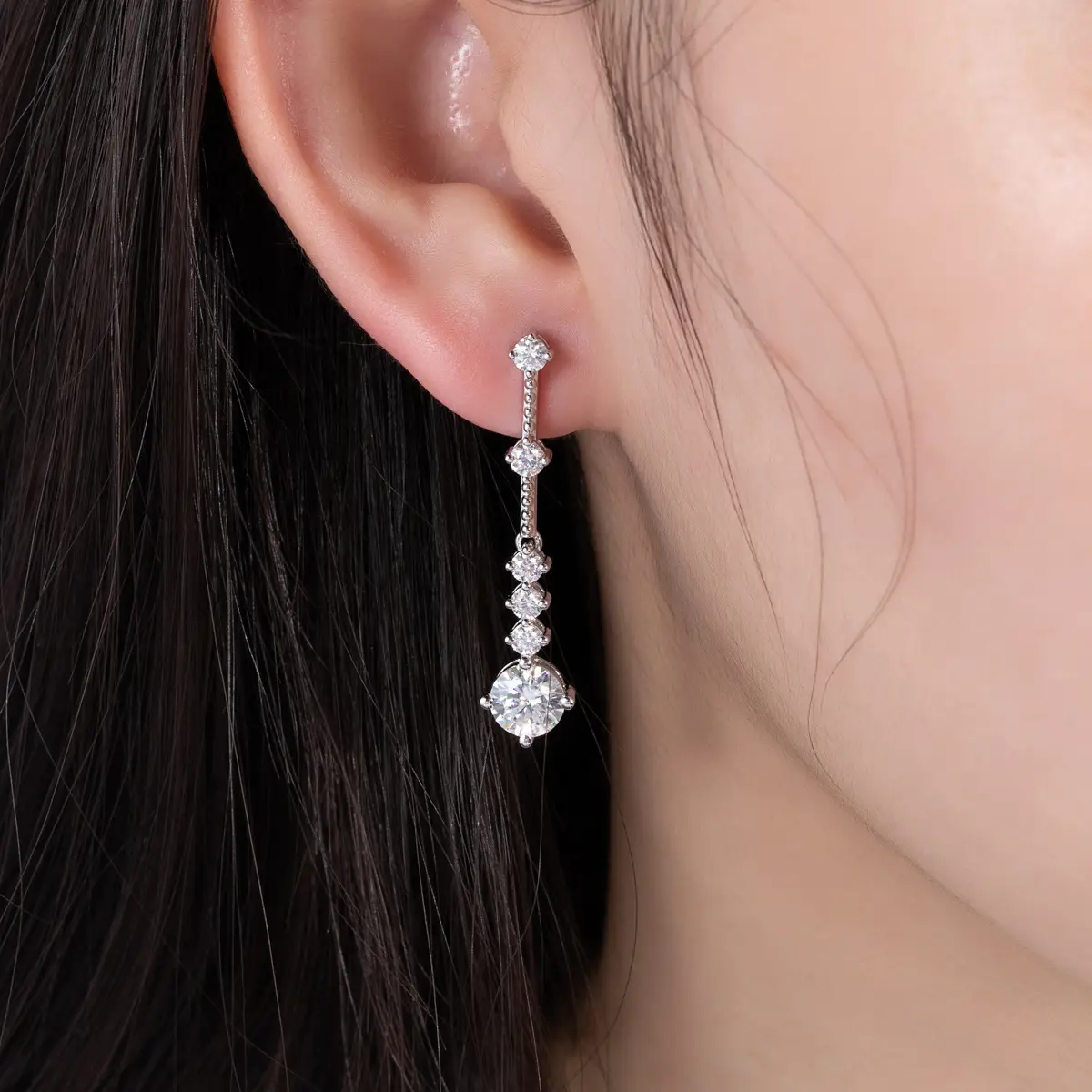 Alternative view of Luxury S925 Sterling Silver 1 Carat Moissanite Earrings