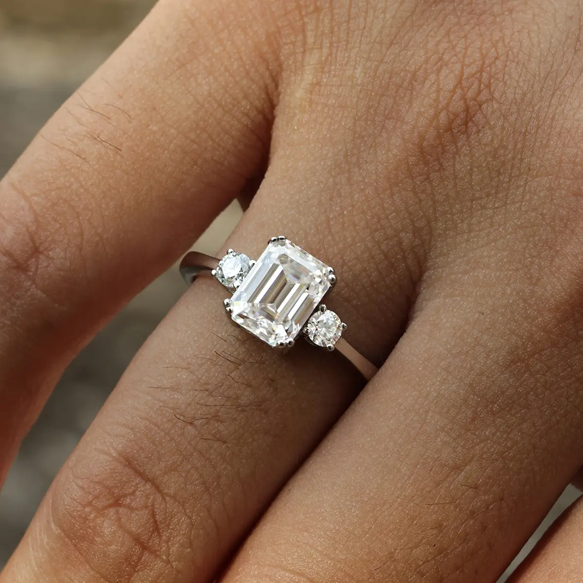 Alternative view of S925 Sterling Silver Emerald Cut 2-4ct Moissanite Engagement Ring