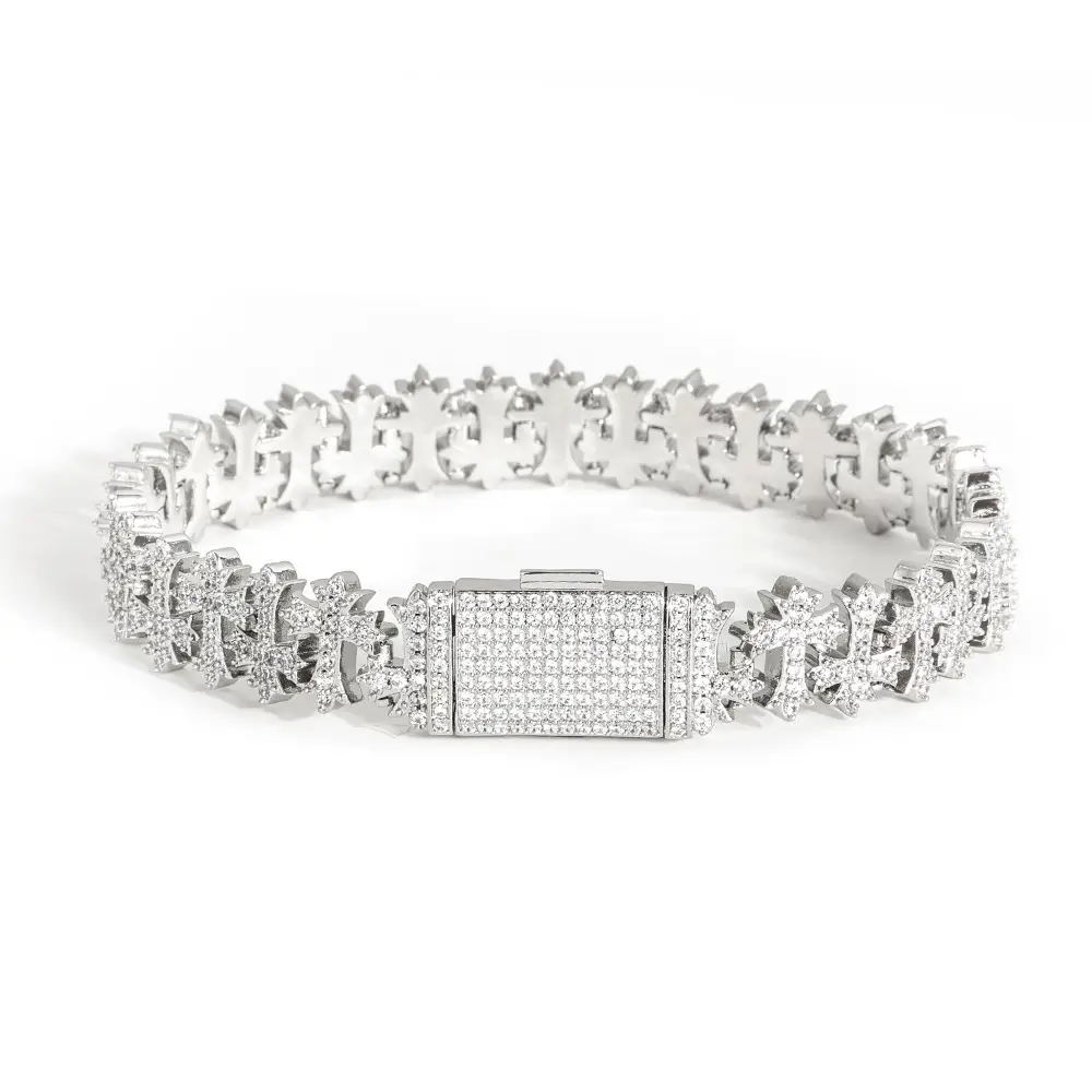 S925 Sterling Silver Moissanite Cross Bracelet for Men Women