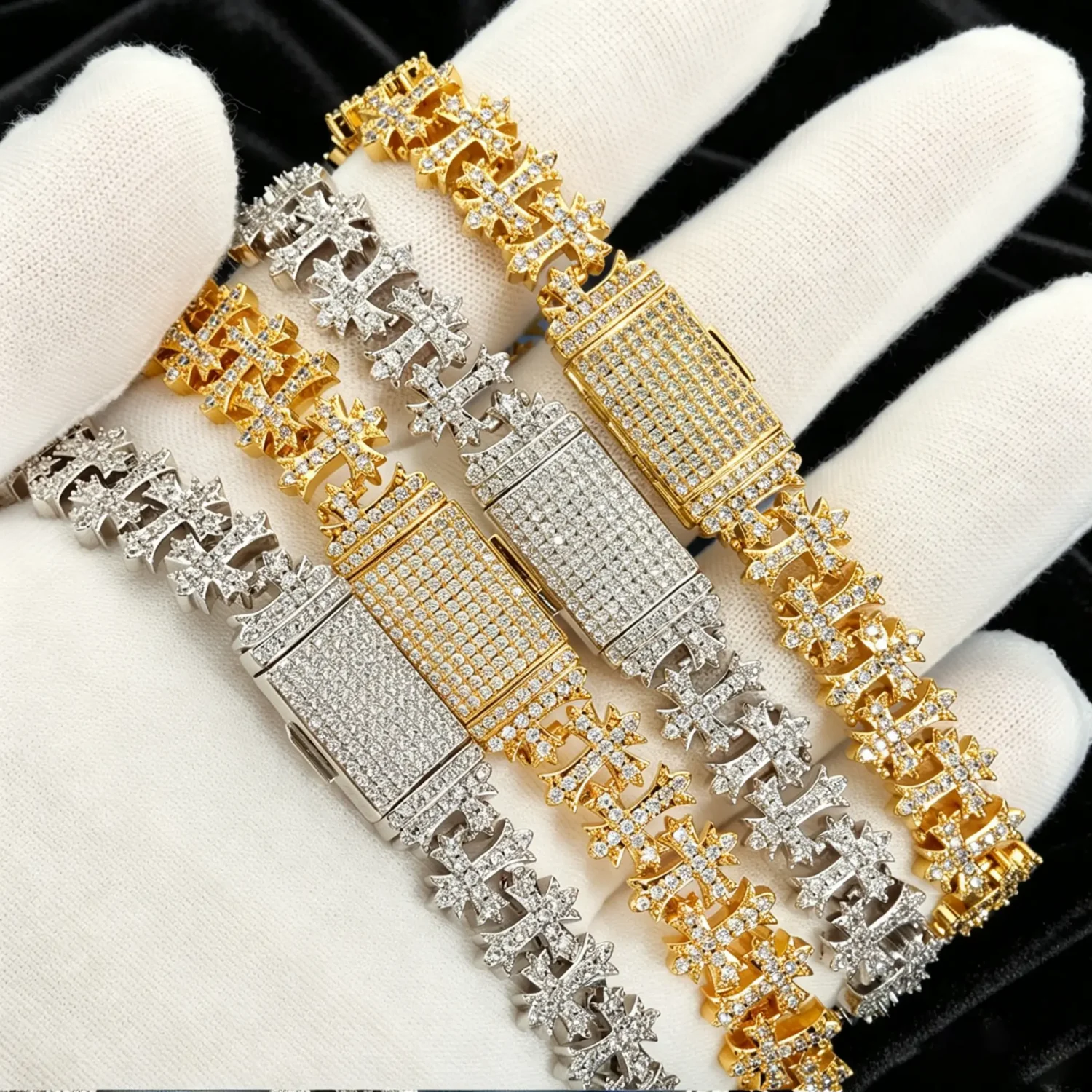 Alternative view of S925 Sterling Silver Moissanite Cross Bracelet for Men Women