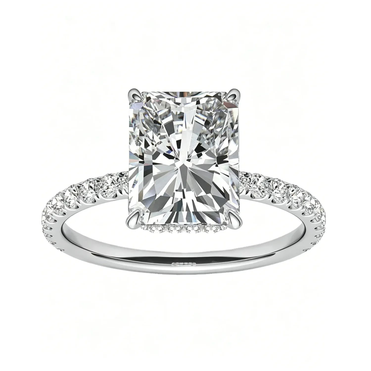 S925 Sterling Silver Radiant Cut 4ct Moissanite Ring