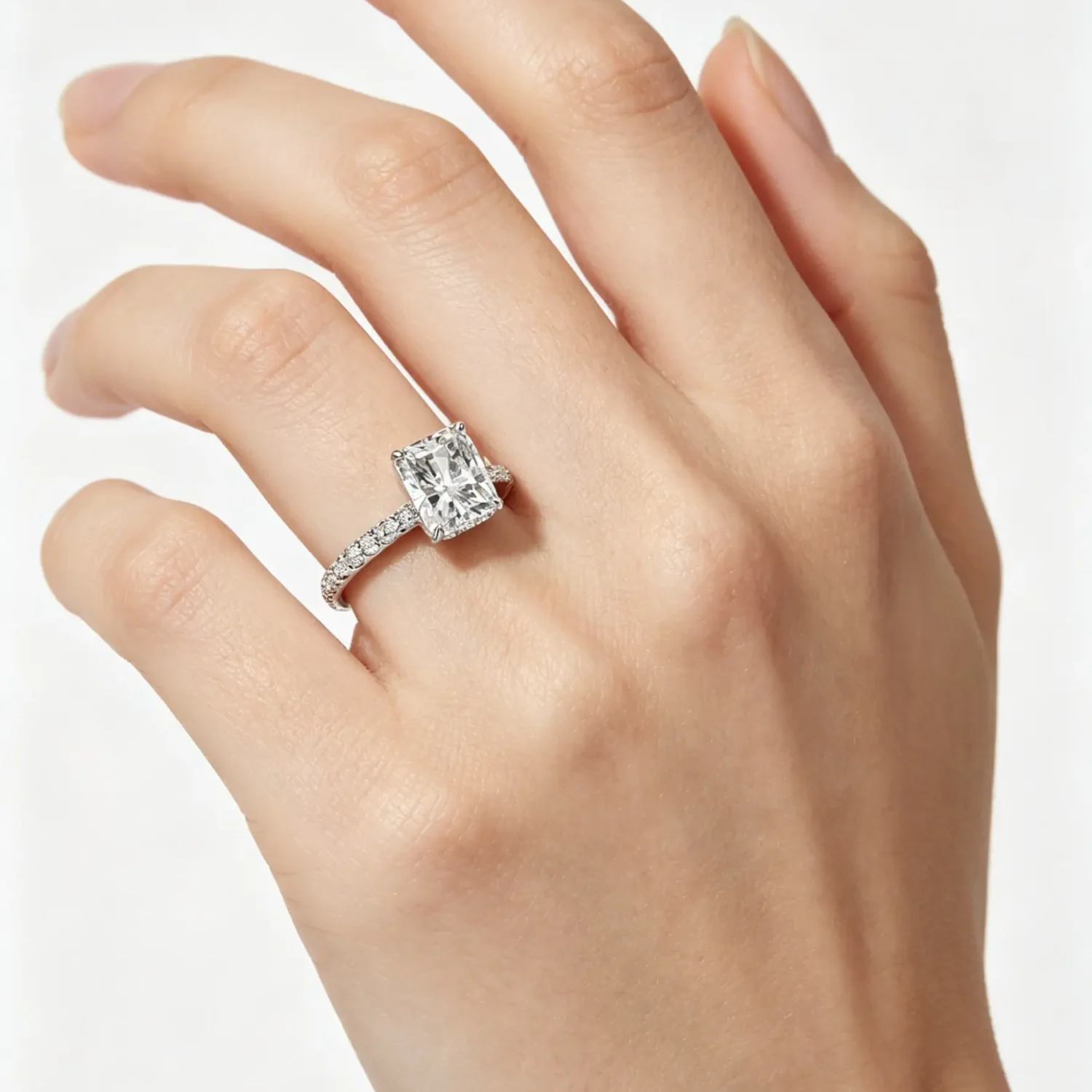 Alternative view of S925 Sterling Silver Radiant Cut 4ct Moissanite Ring