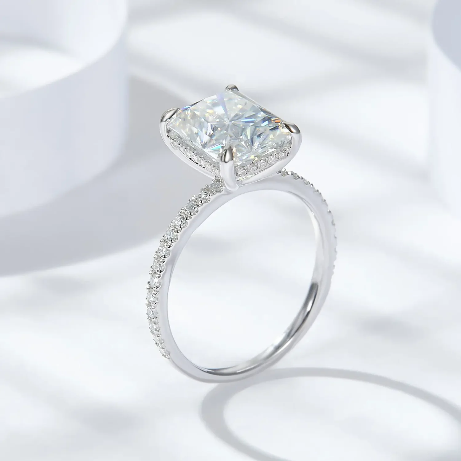 S925 Sterling Silver Radiant Cut 4ct Moissanite Ring - Image 4