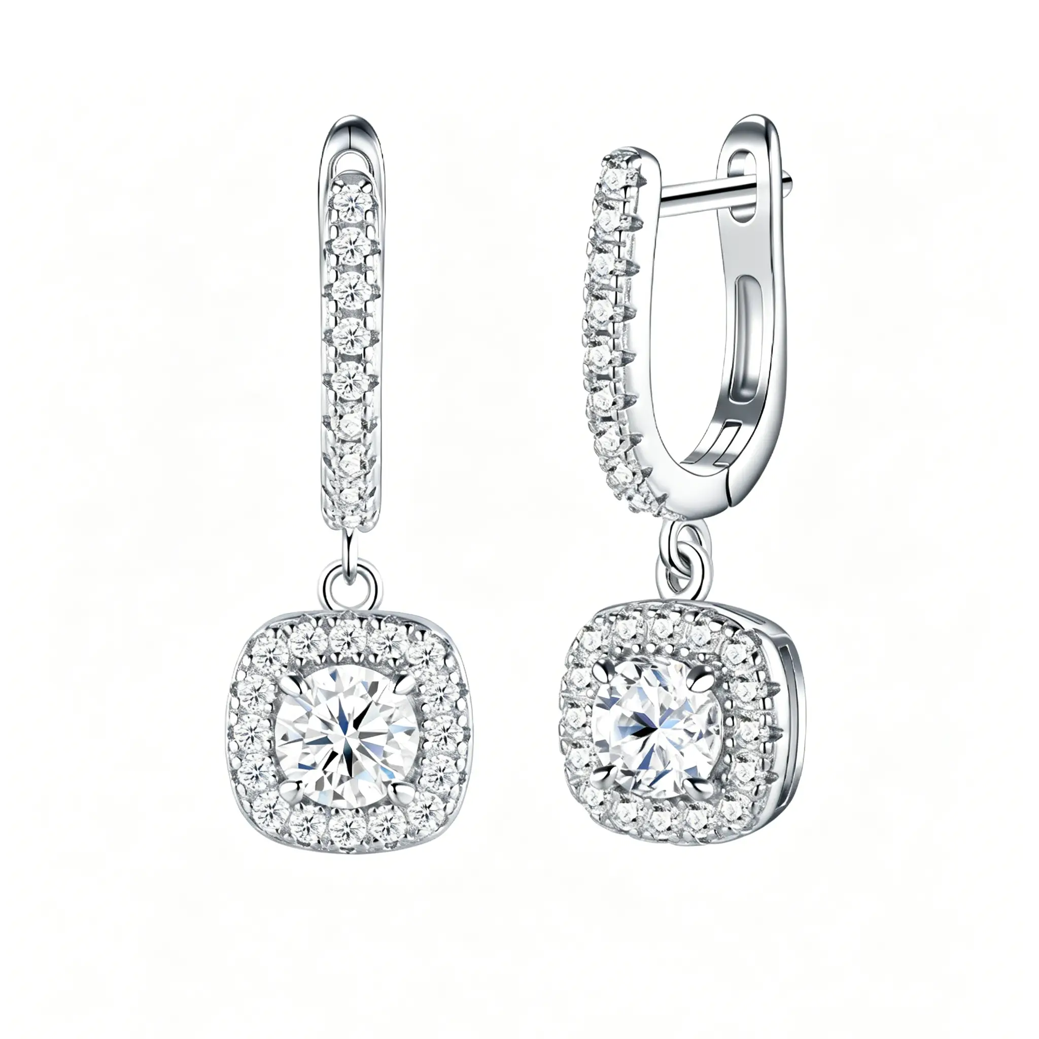 Square Shaped S925 Sterling Silver Women's Moissanite Earrings - Image 5