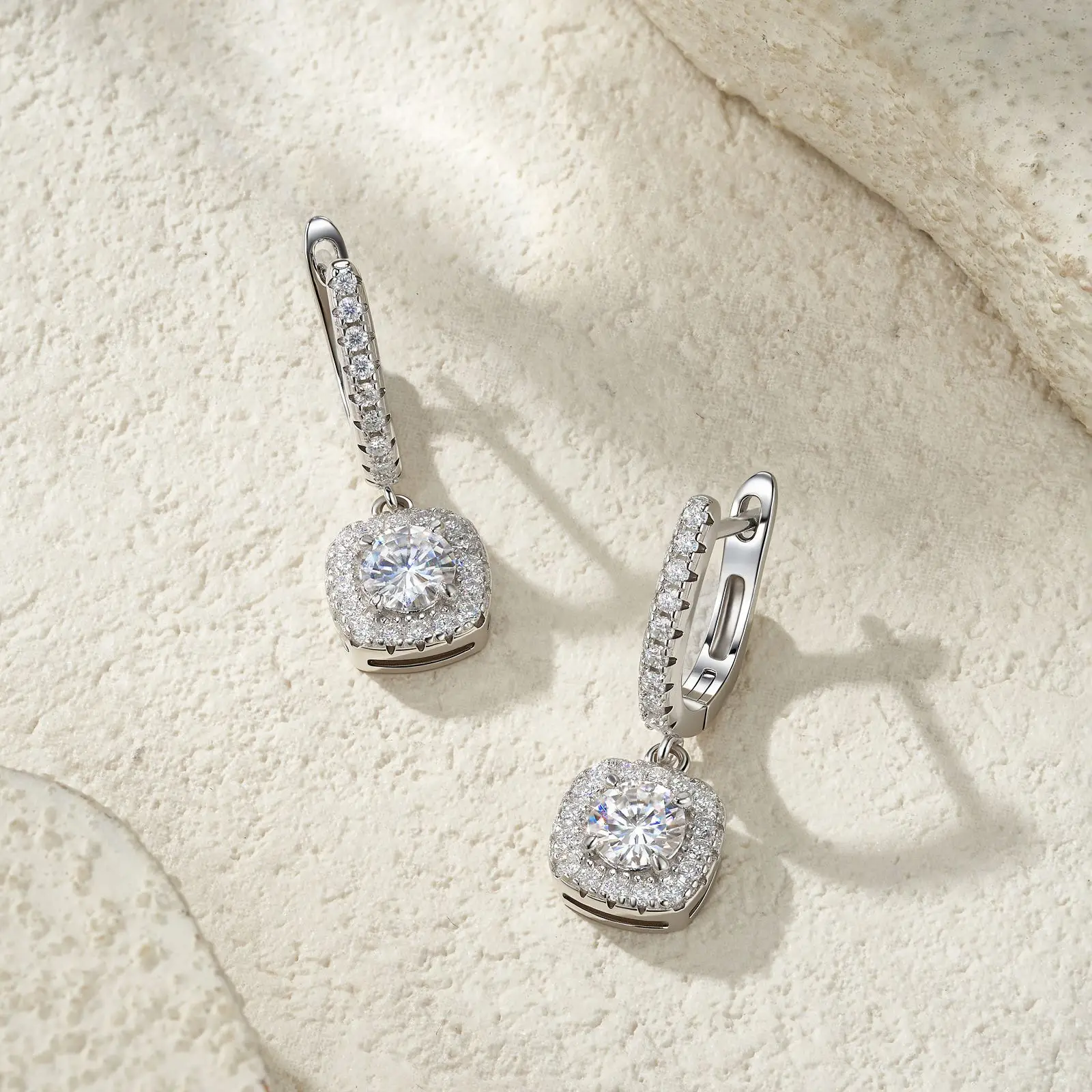 Square Shaped S925 Sterling Silver Women's Moissanite Earrings - Image 4