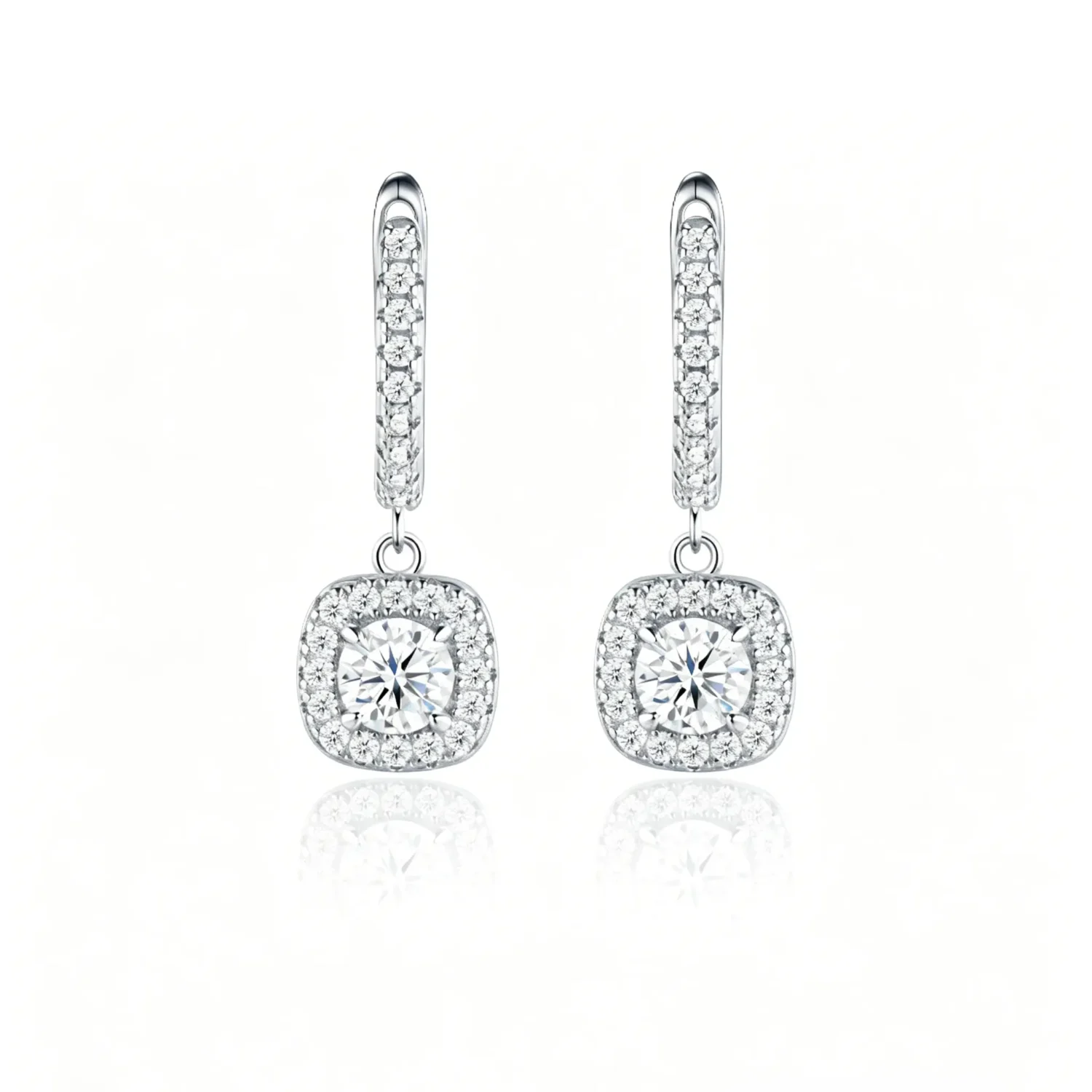 Square Shaped S925 Sterling Silver Women's Moissanite Earrings