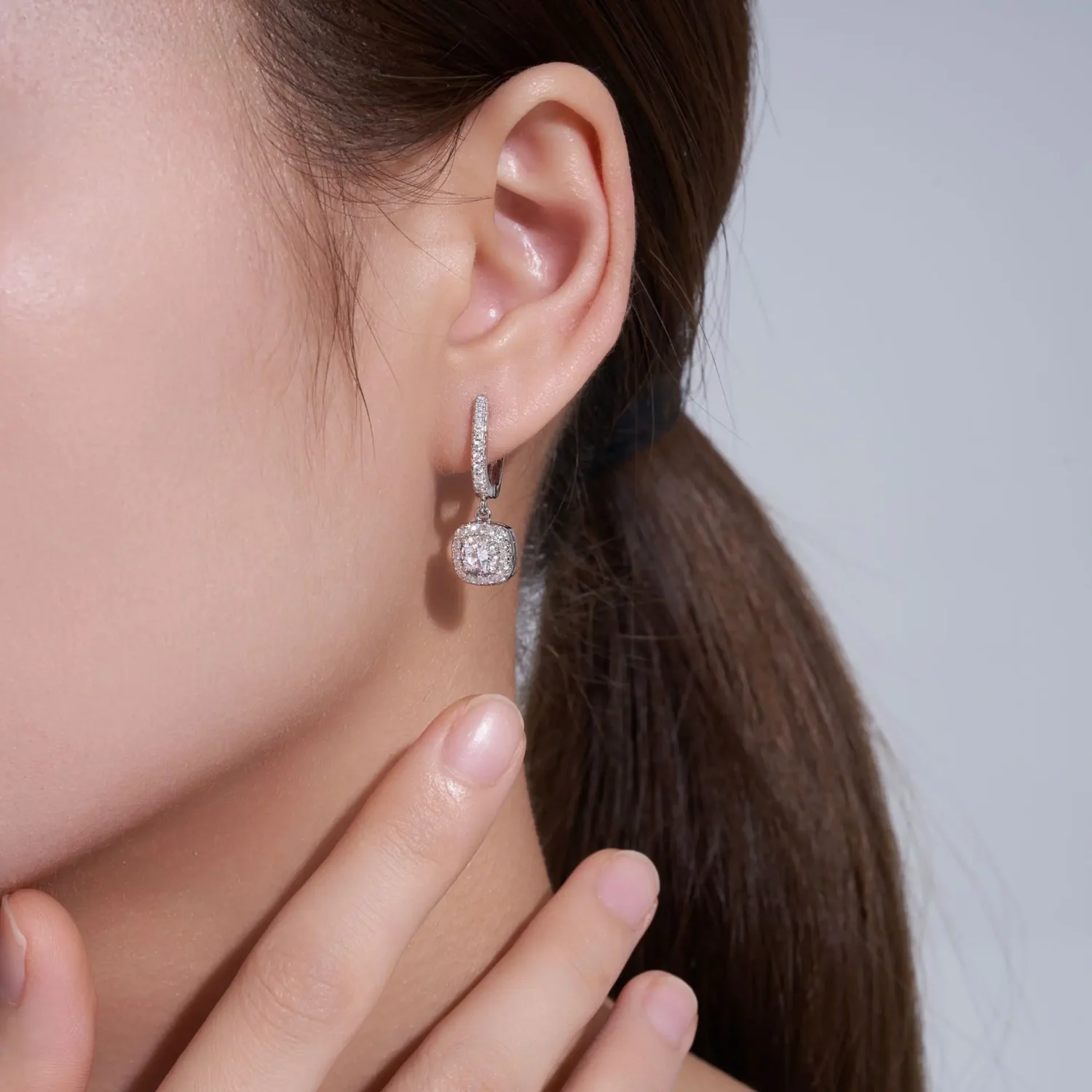 Alternative view of Square Shaped S925 Sterling Silver Women's Moissanite Earrings