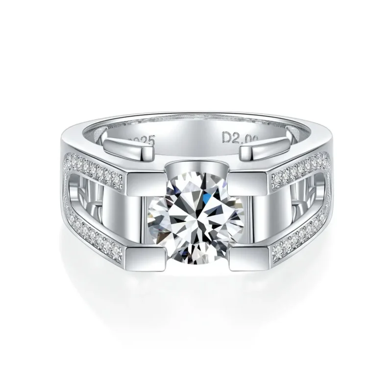 Sterling Silver 2 Carat Moissanite Engagement Ring for Men