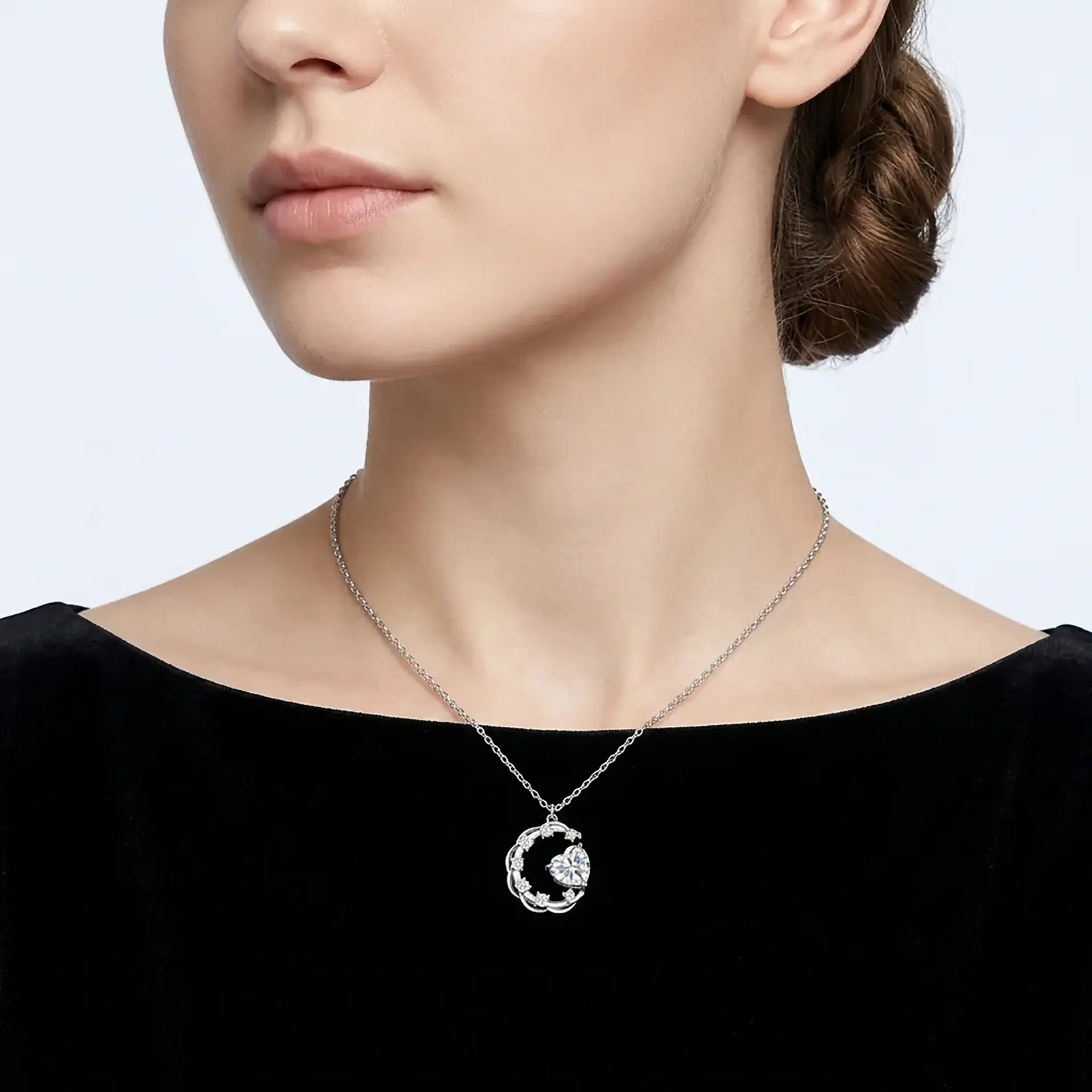 2ct Silver Moon Heart-shaped Moissanite Necklace for Women - Image 2