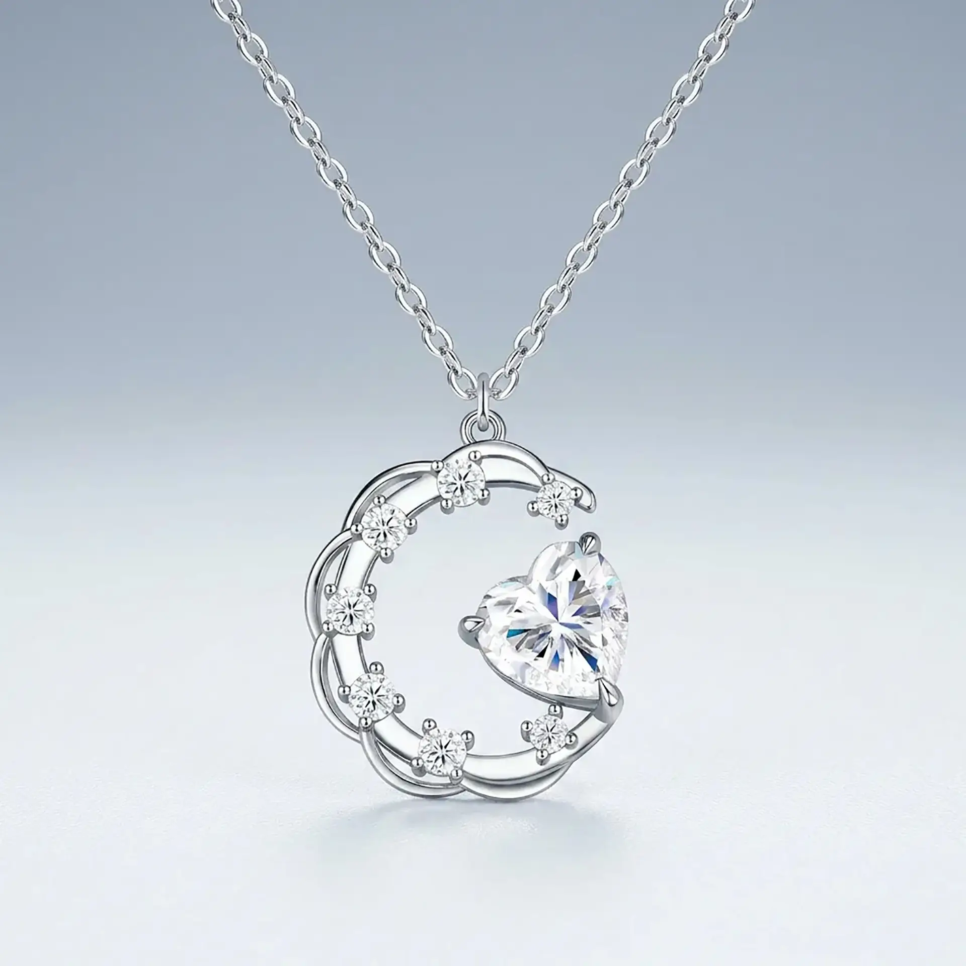 2ct Silver Moon heart-shaped moissanite necklace for Women
