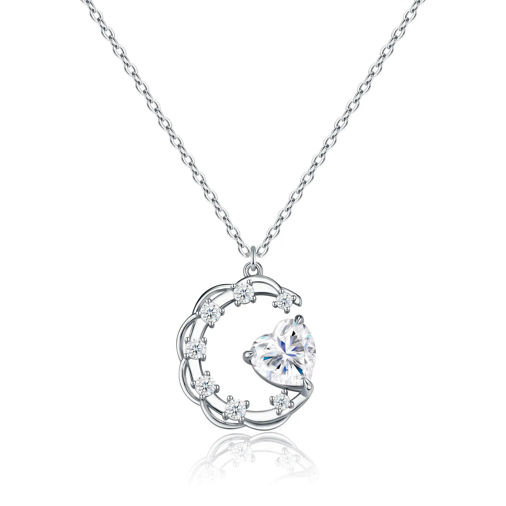 2ct Silver Moon Heart-shaped Moissanite Necklace for Women - Image 4