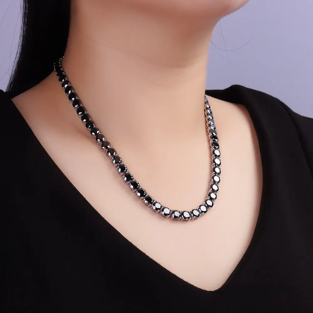 Alternative view of 3-6.5mm Black S925 Sterling Silver Moissanite Tennis Necklace