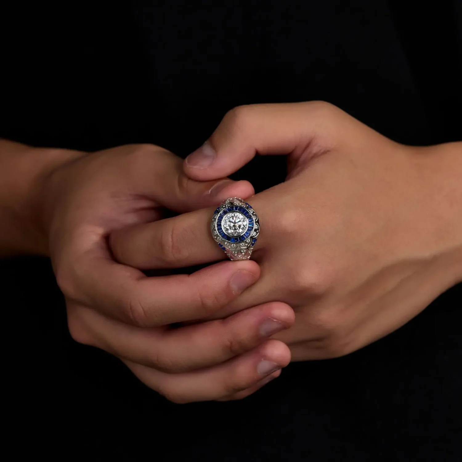 Alternative view of Blue S925 Sterling Silver Men's Moissanite Ring