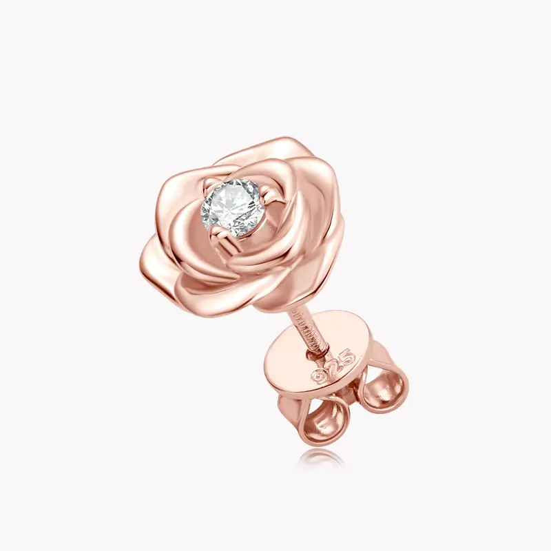 Chic Rose Shaped Moissanite Earrings Stud with Gold Plated