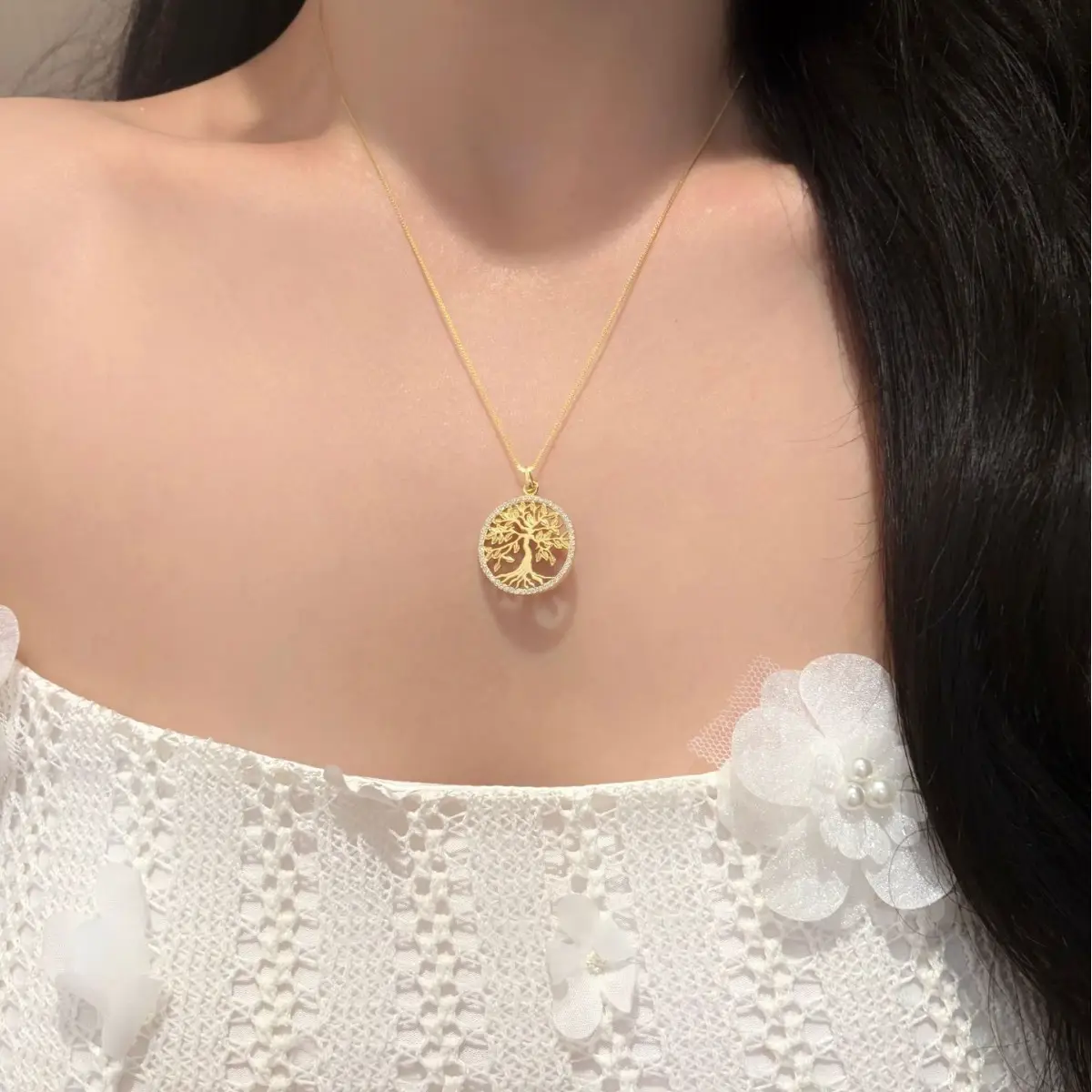 Alternative view of Dazzling S925 Sterling Silver Life Tree Moissanite Necklace