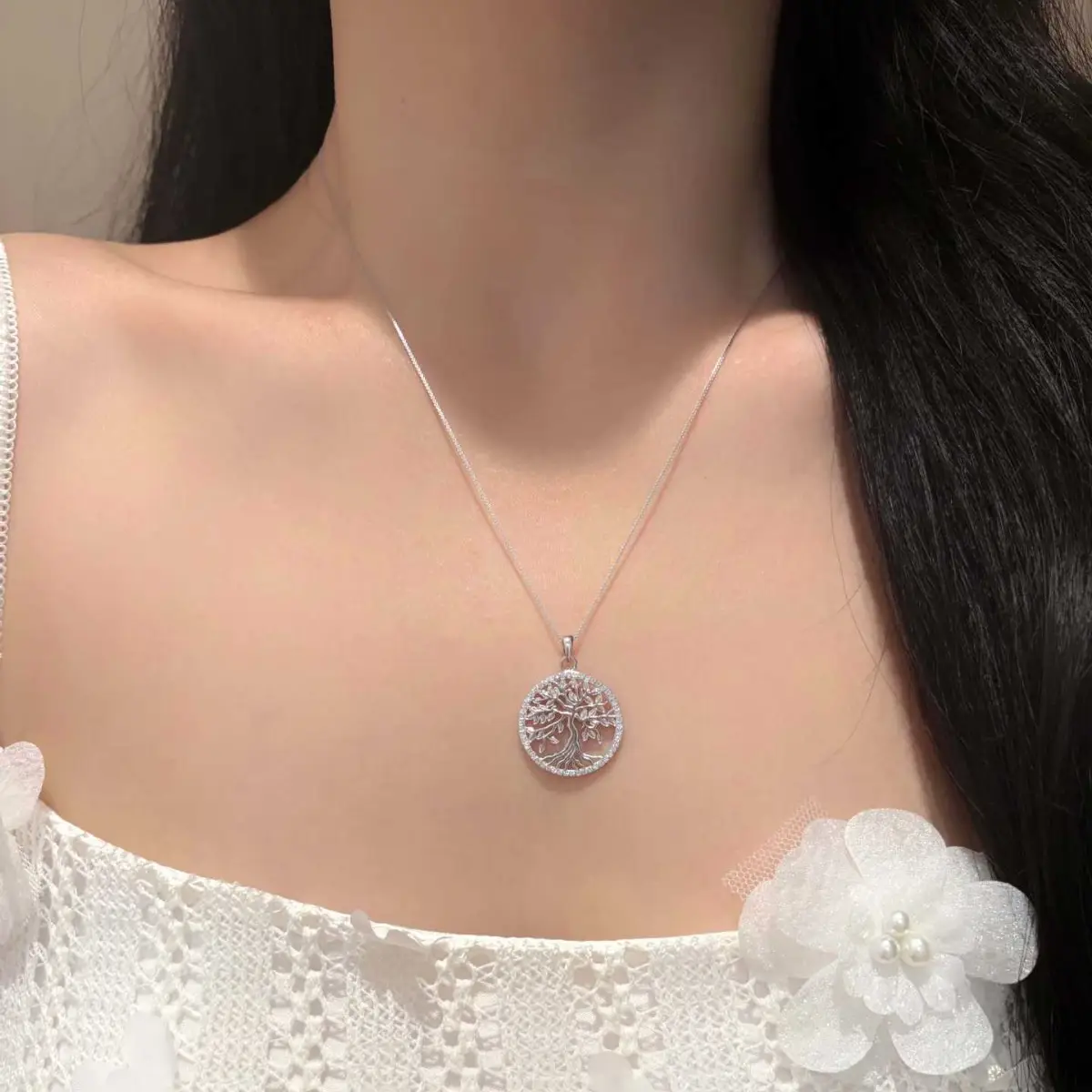 Dazzling S925 Sterling Silver Life Tree Moissanite Necklace - Image 3