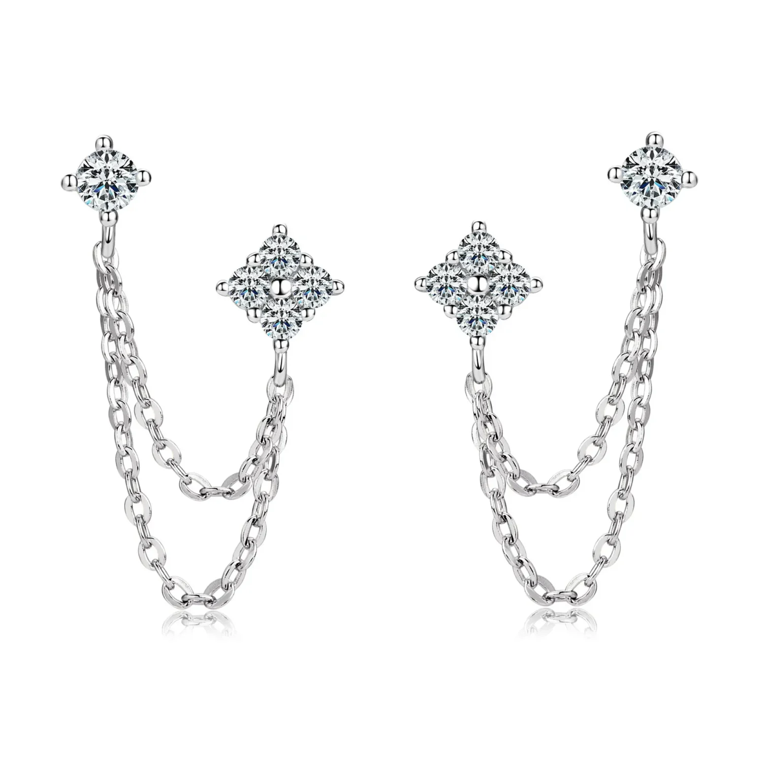 Double Piercing Four-Leaf Clover Moissanite Stud Earring