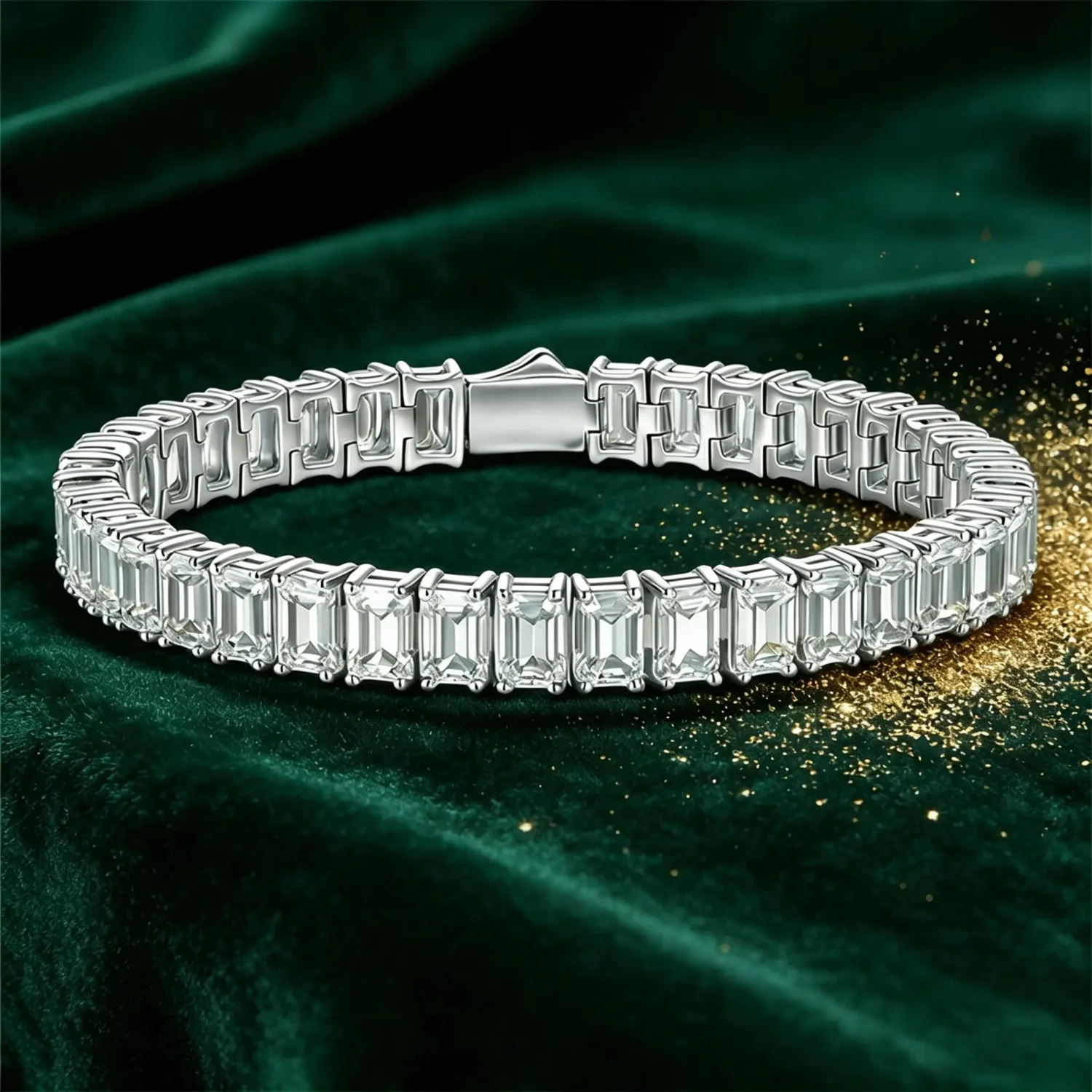 Elegant S925 Sterling Silver Emerald Cut Moissanite Bracelet